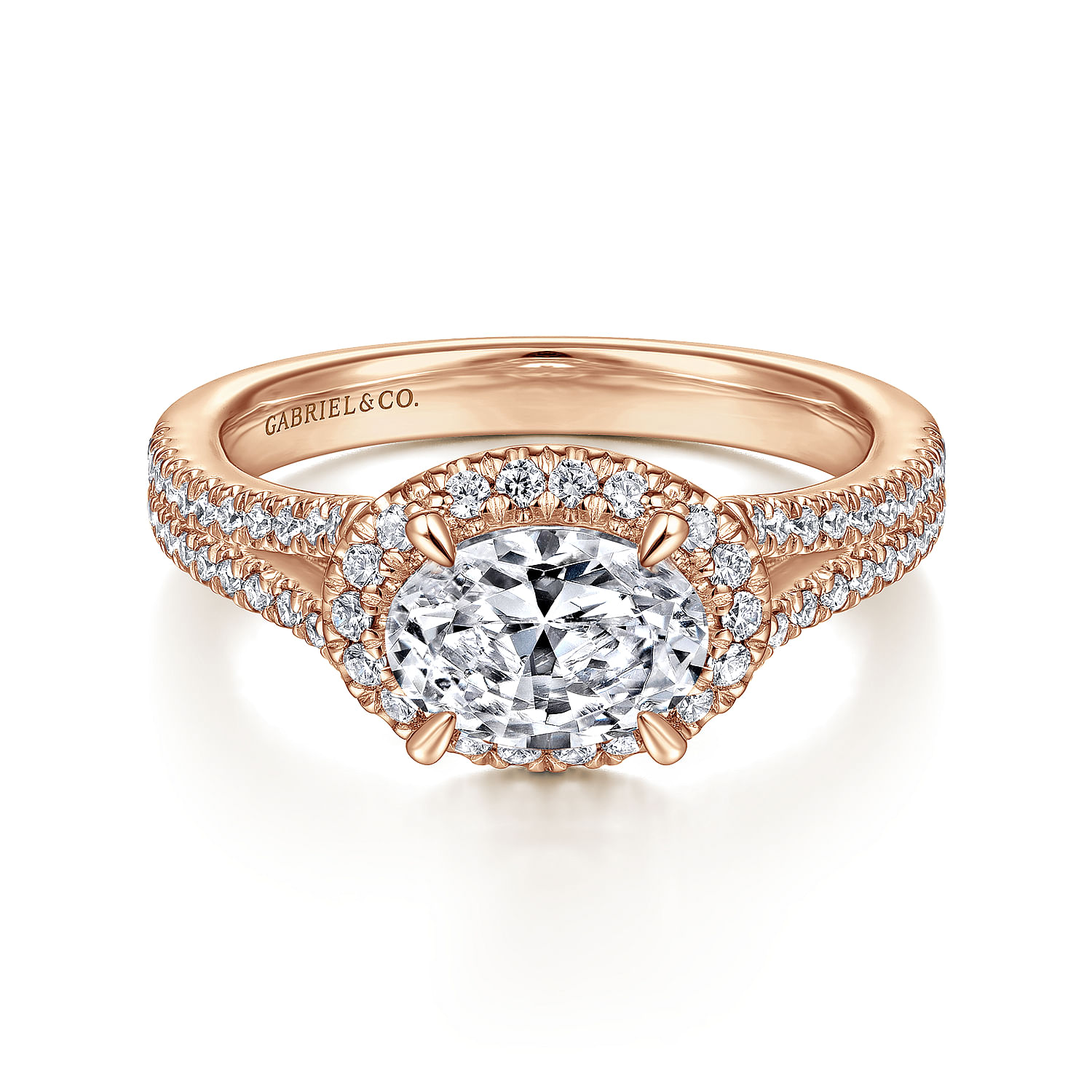 Marbella - 14K Rose Gold Horizontal Horizontal Oval Halo Diamond Engagement Ring