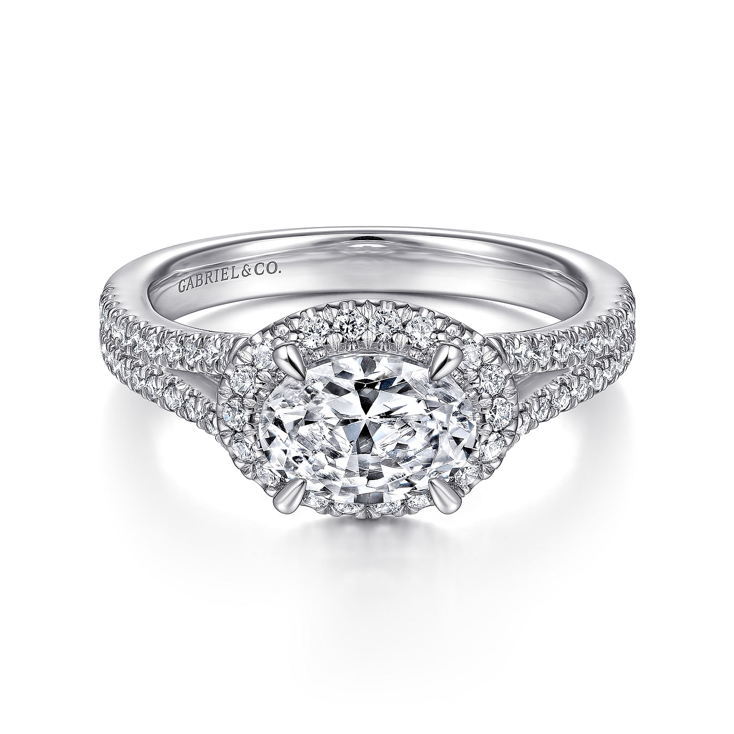 Marbella - 14K White Gold Horizontal Oval Halo Diamond Engagement Ring