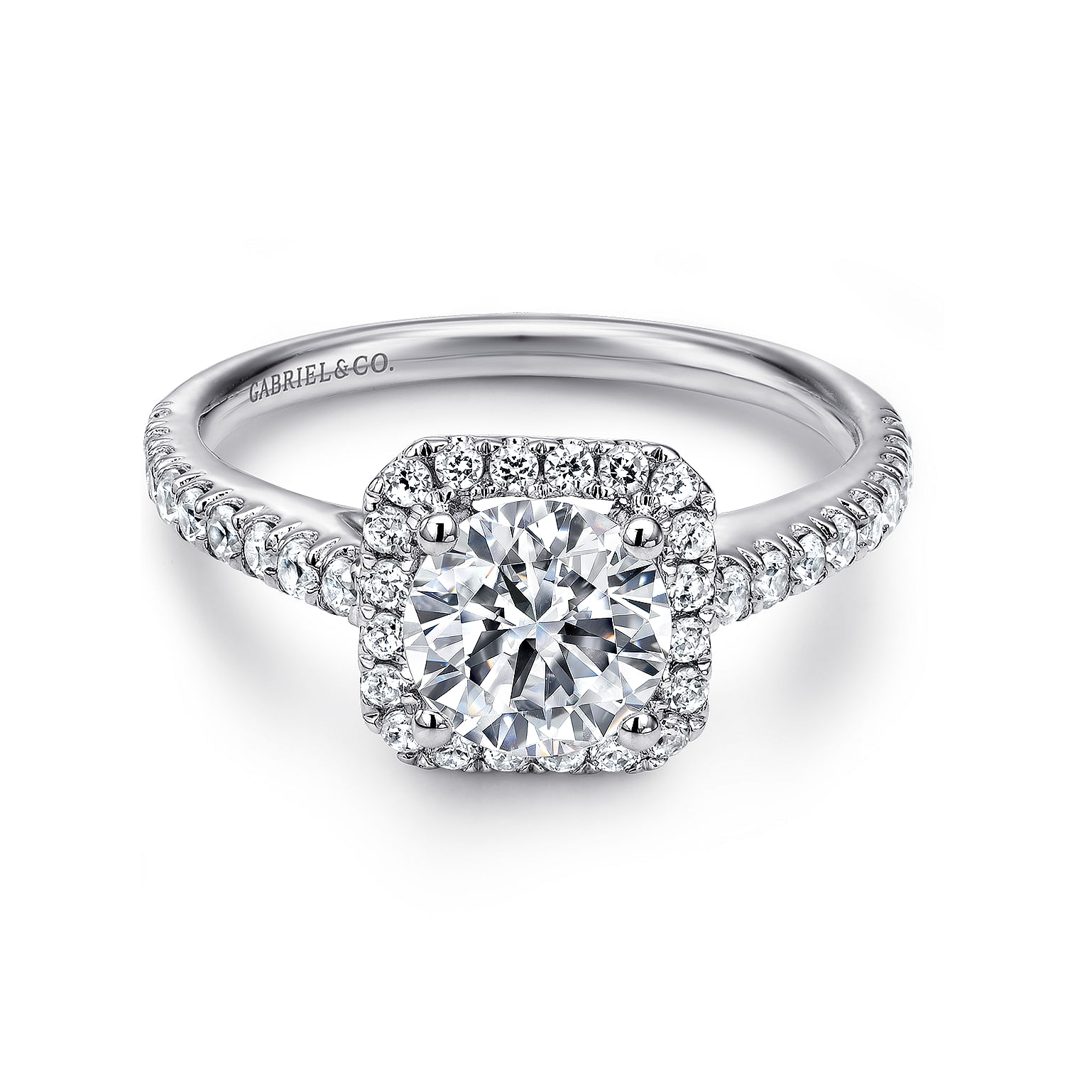Margot - 14K White Gold Cushion Halo Round Diamond Engagement Ring