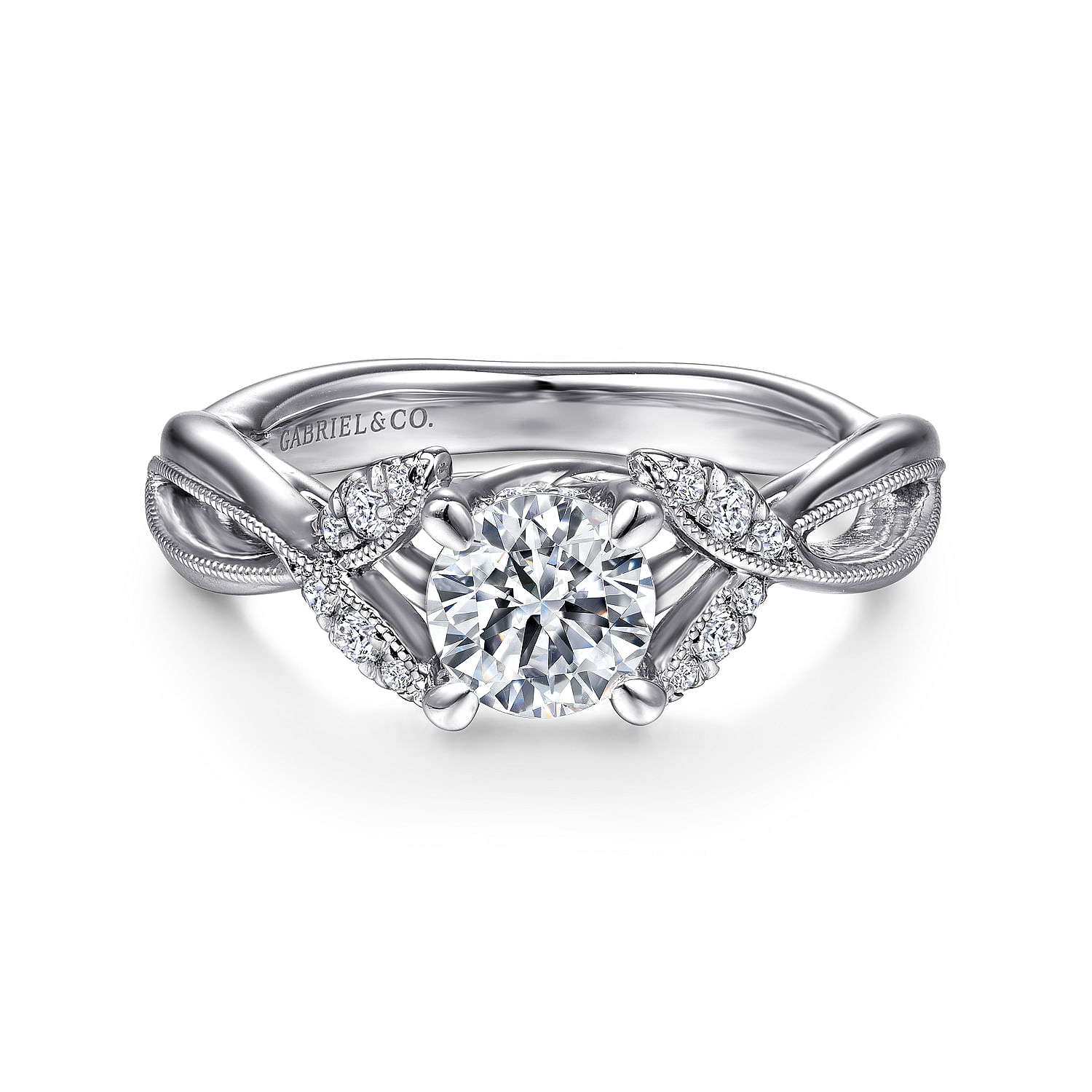 Marguerite - 14K White Gold Round Twisted Diamond Engagement Ring