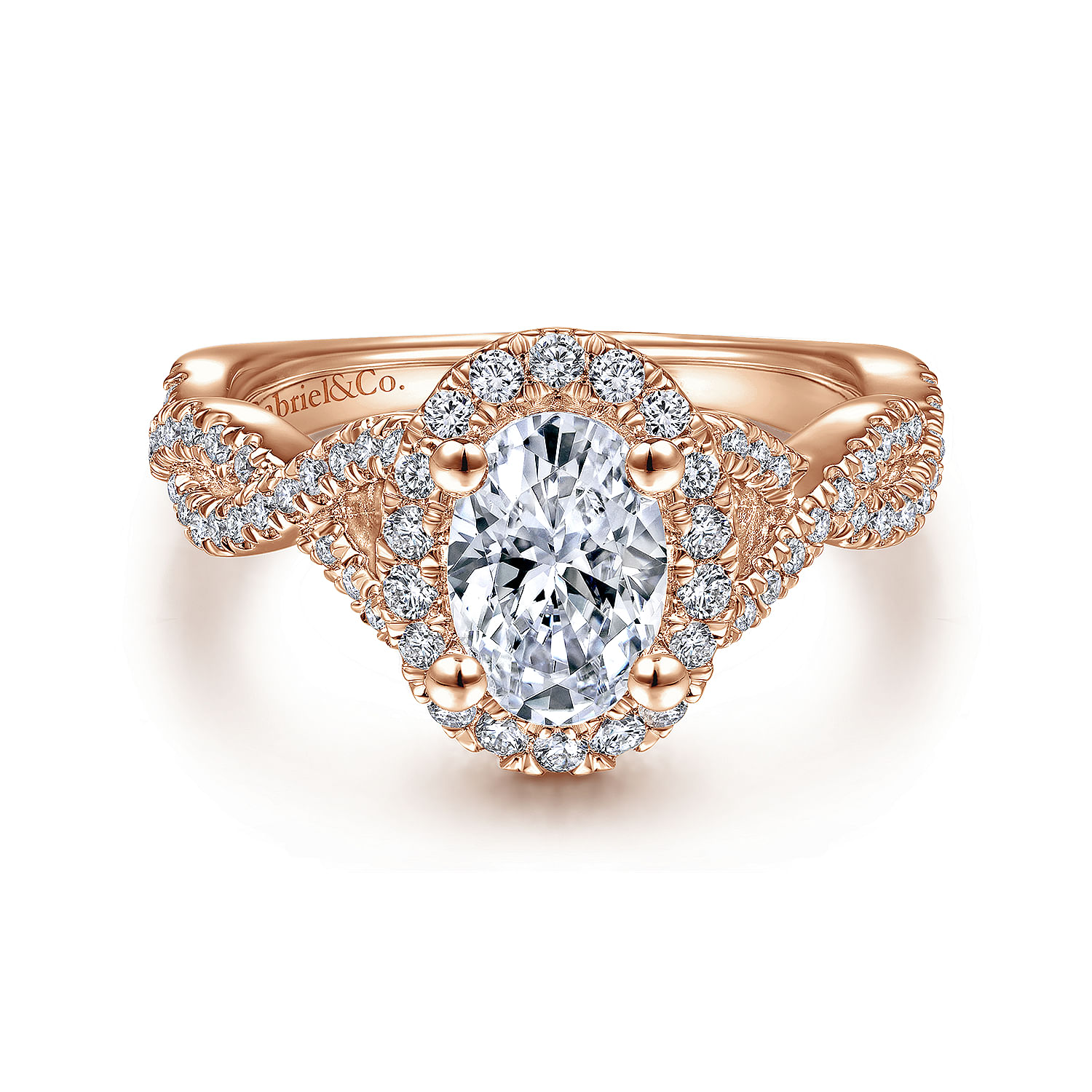 Marissa - 14K Rose Gold Oval Halo Diamond Engagement Ring