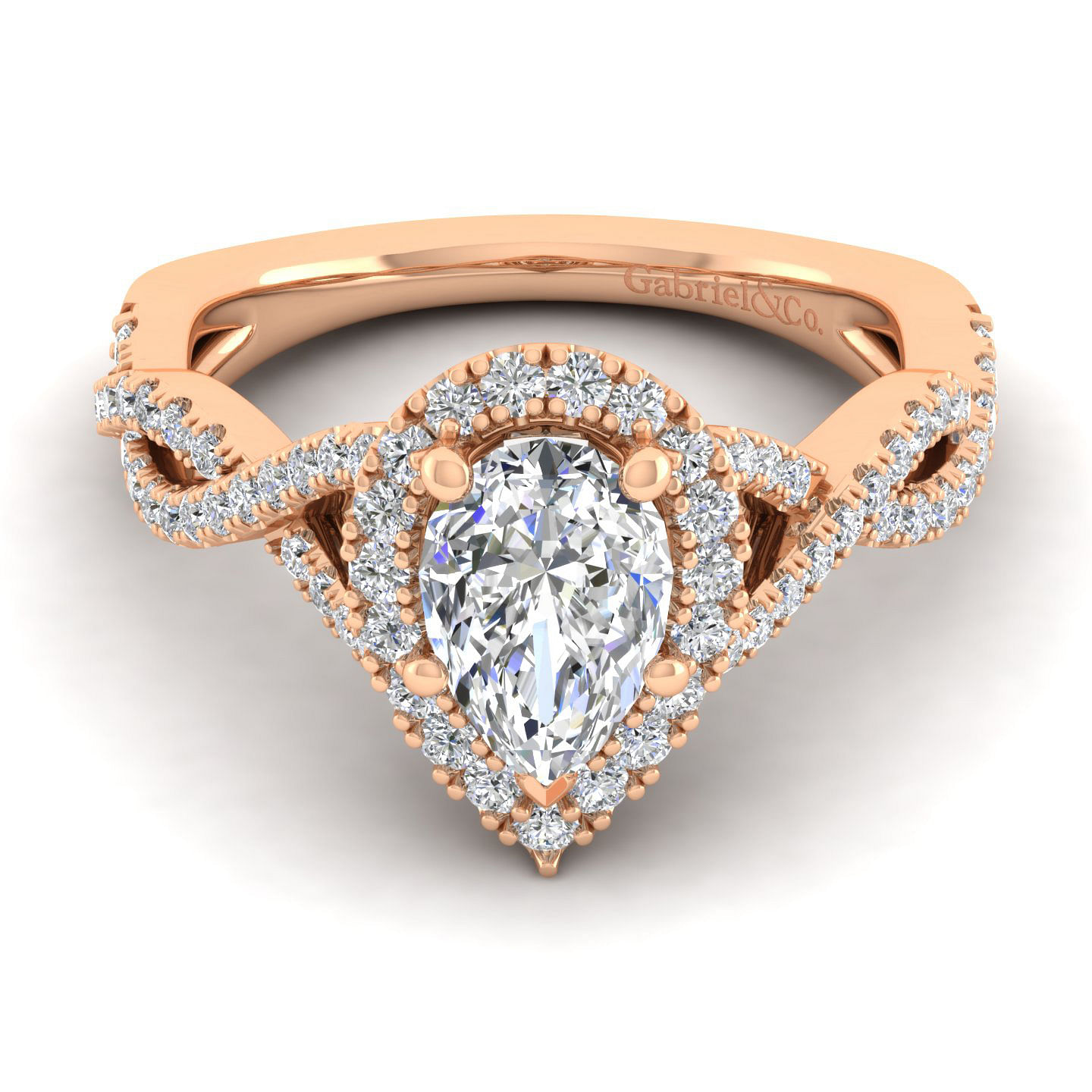 Marissa - 14K Rose Gold Pear Shape Halo Diamond Engagement Ring