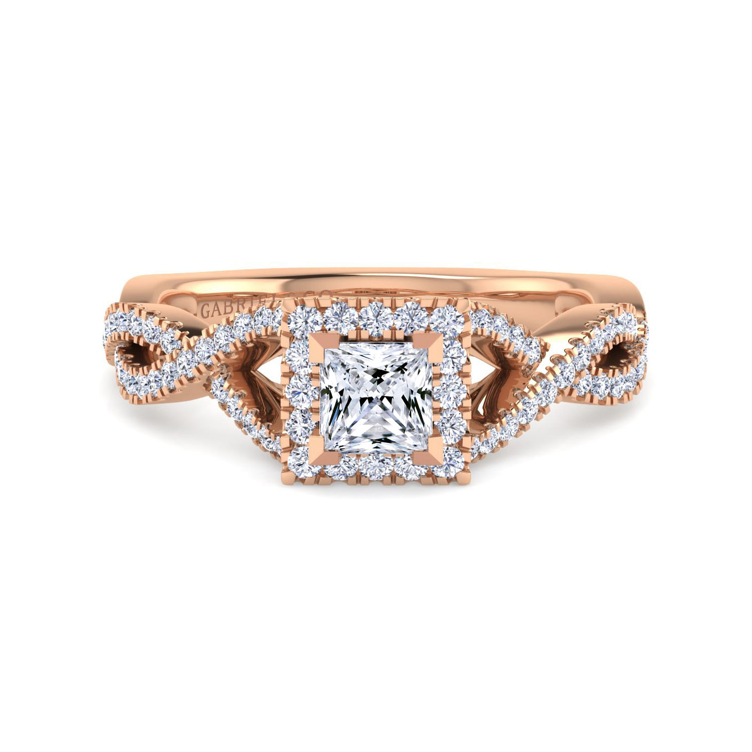 Marissa - 14K Rose Gold Princess Halo Diamond Engagement Ring