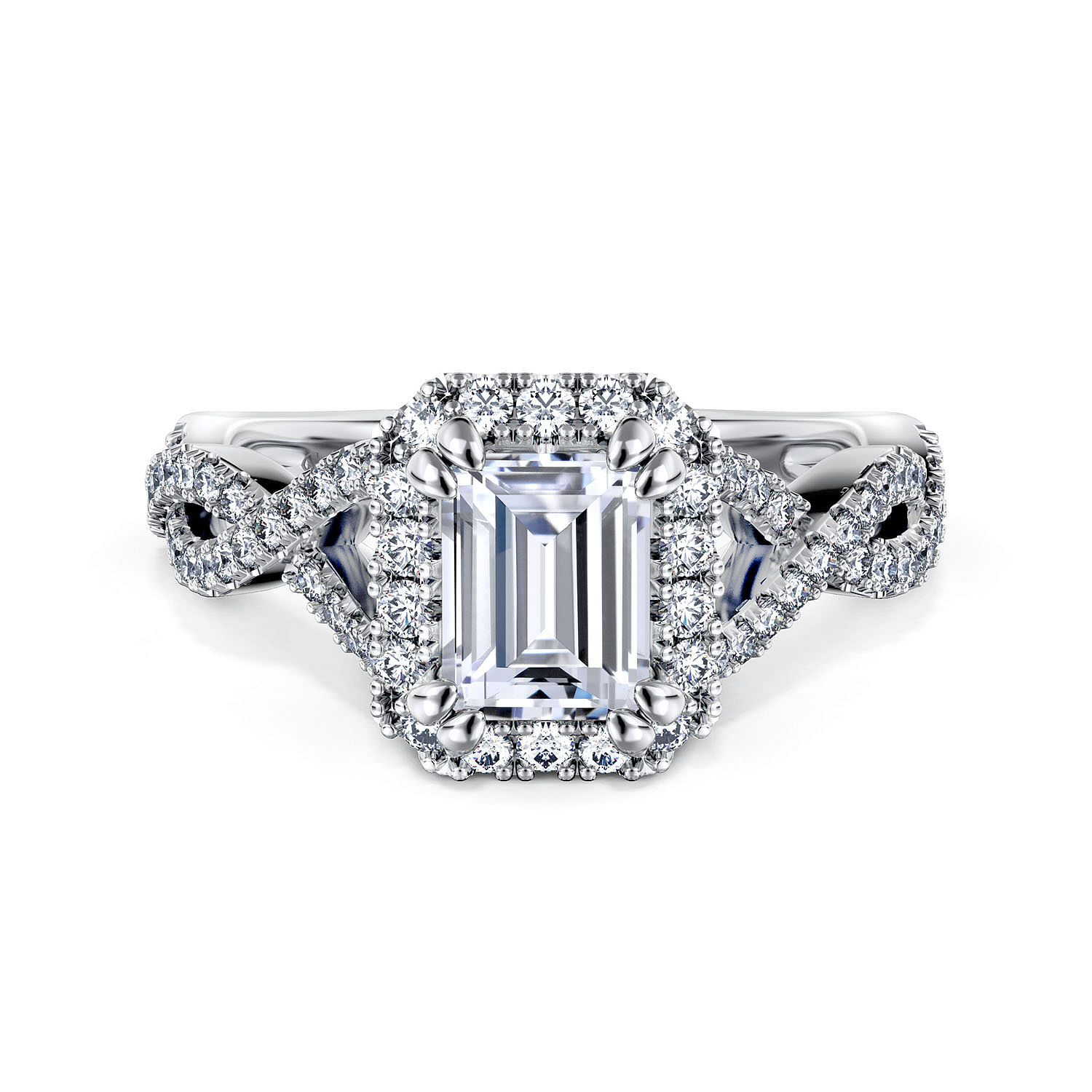 Marissa - 14K White Gold Halo Emerald Cut Diamond Engagement Ring