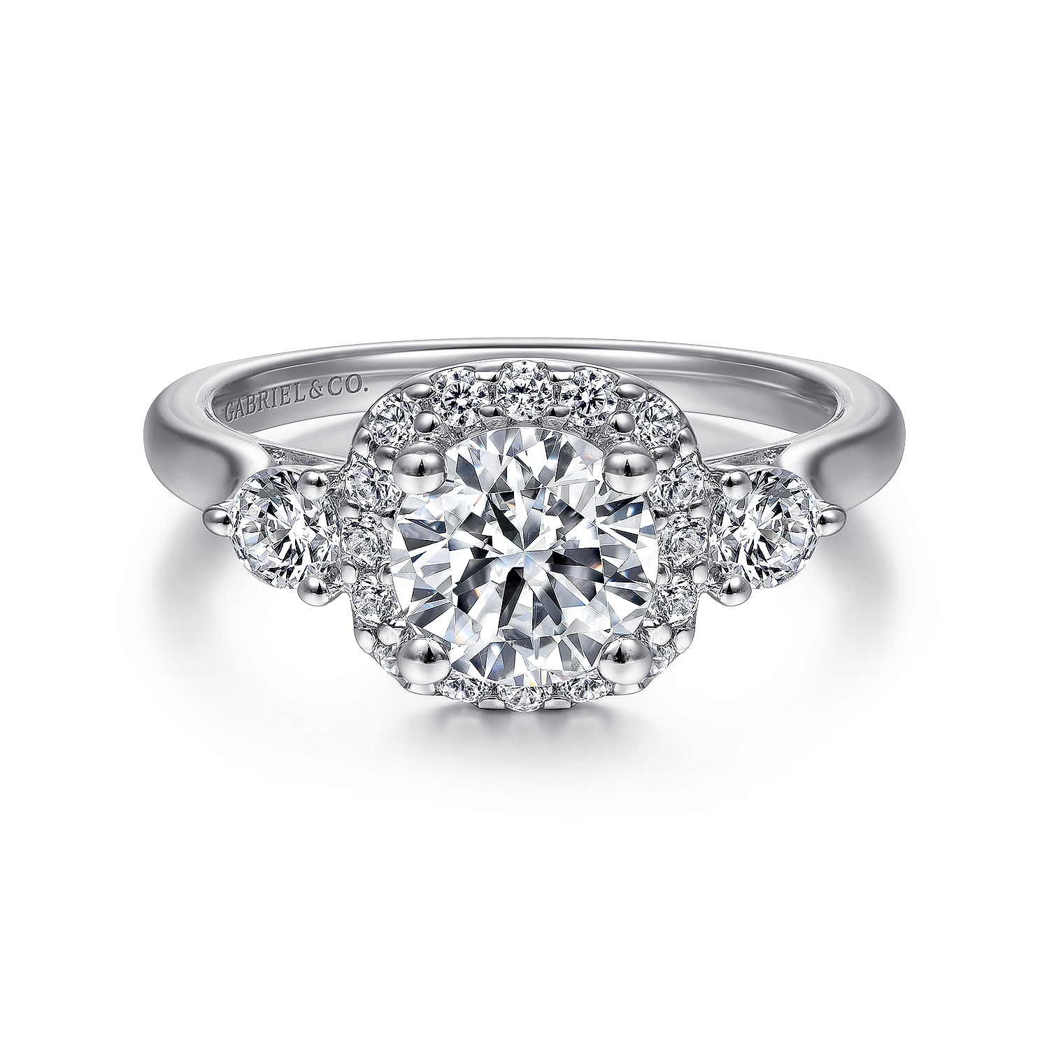 Martine - Platinum Cushion Halo Round Diamond Engagement Ring