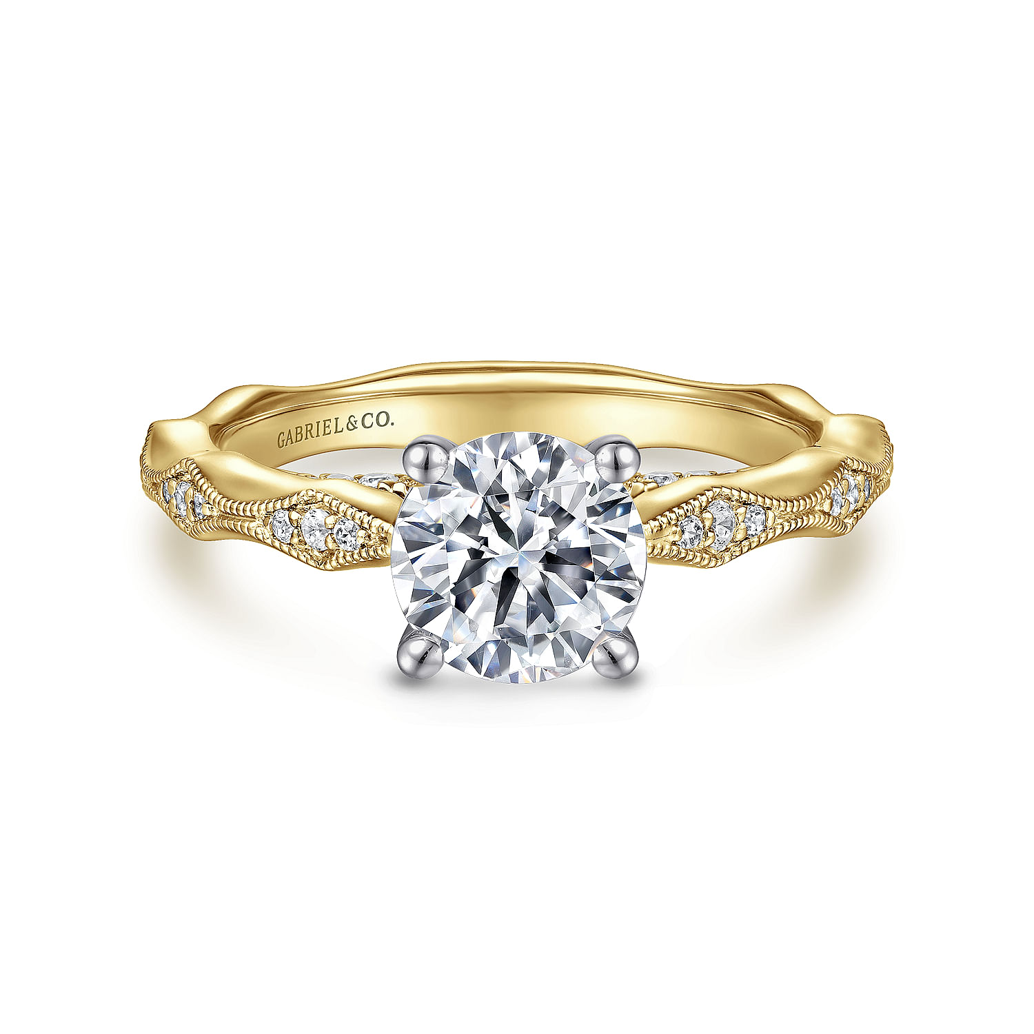 Mason - 14K White-Yellow Gold Round Diamond Engagement Ring