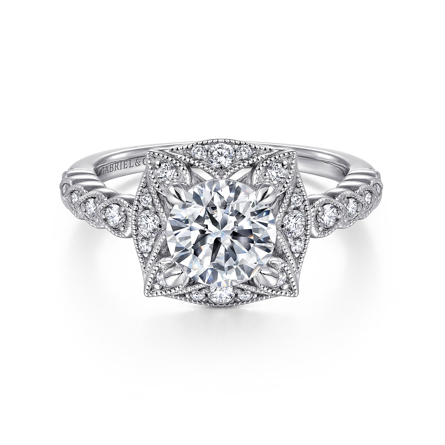 Memphis - Vintage Inspired 14K White Gold Round Halo Diamond Engagement Ring