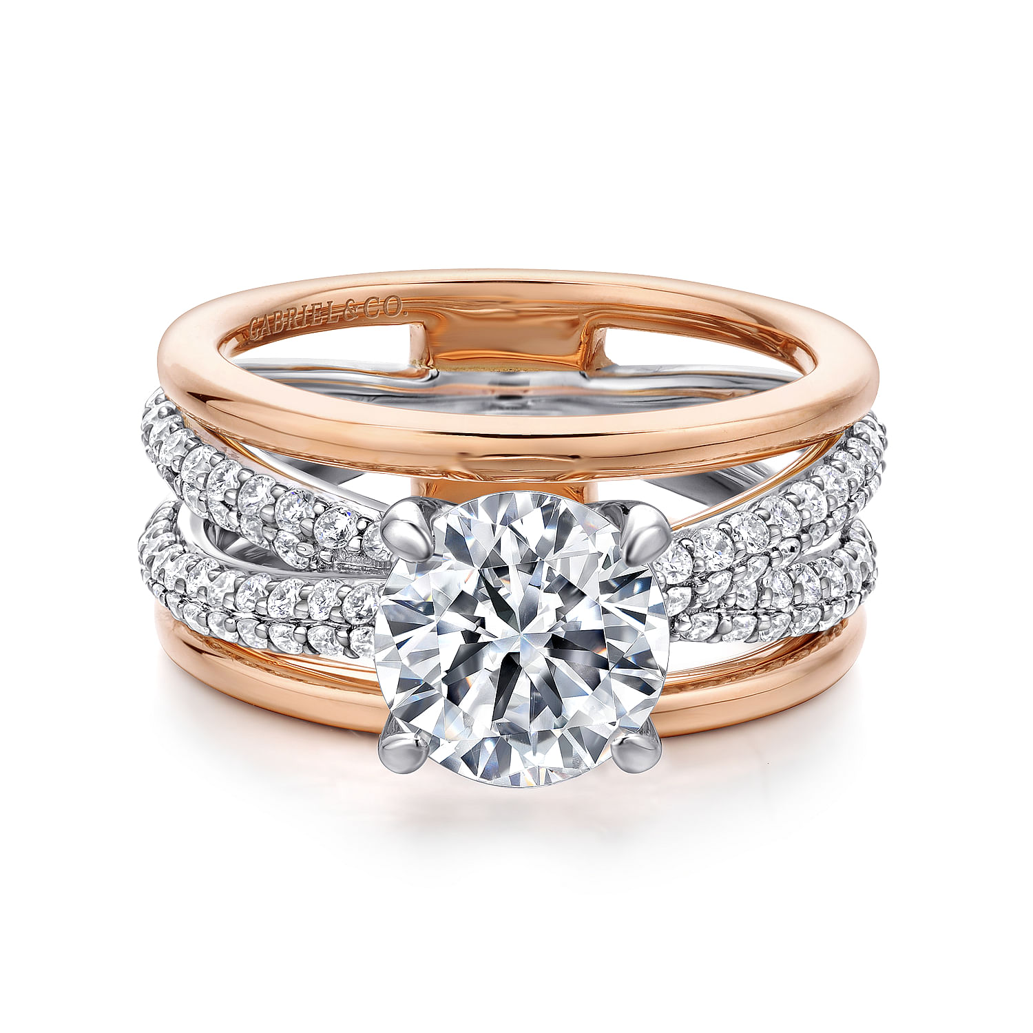 Merliah - 14K White-Rose Gold Round Diamond Engagement Ring