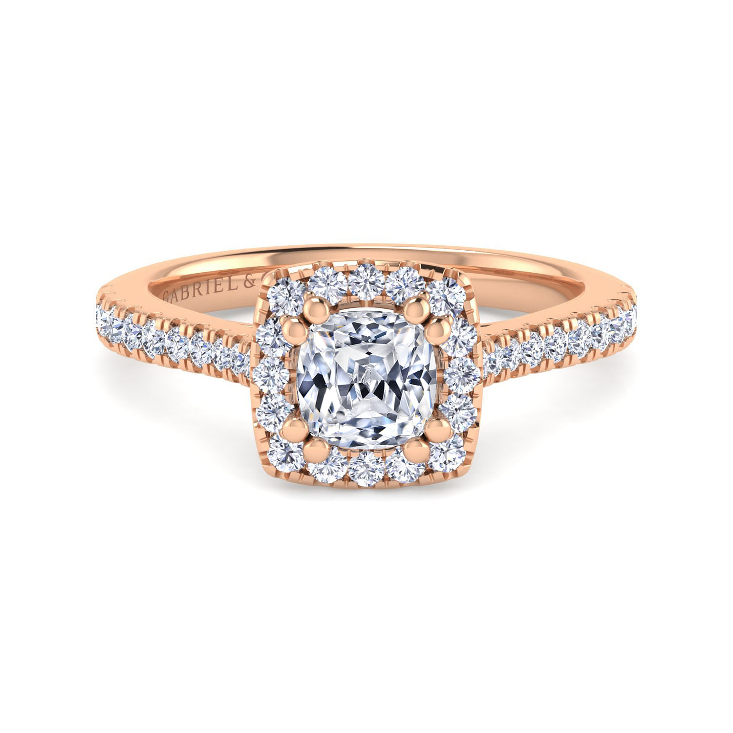 Michaela - 14K Rose Gold Cushion Halo Diamond Engagement Ring