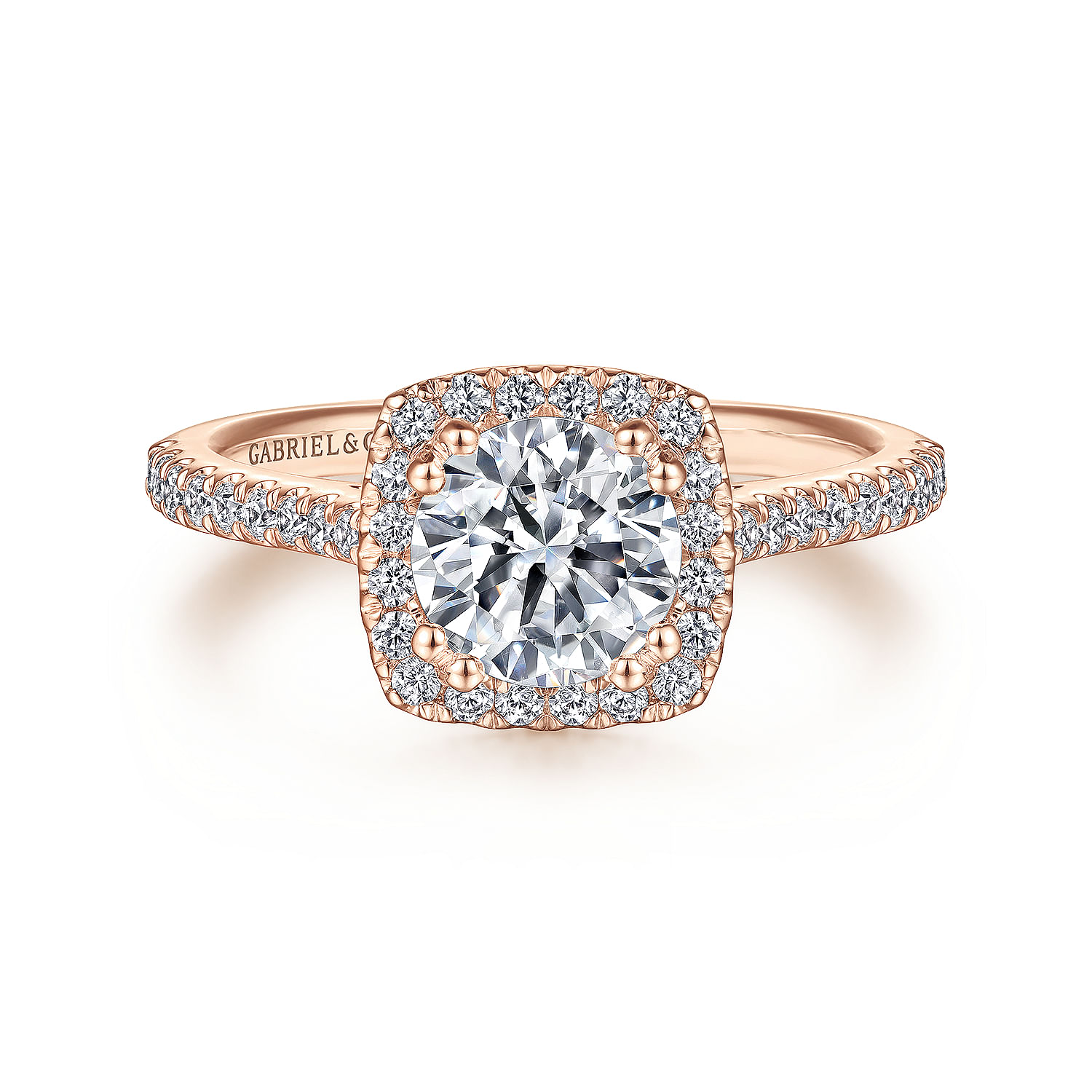 Michaela - 14K Rose Gold Cushion Halo Round Diamond Engagement Ring