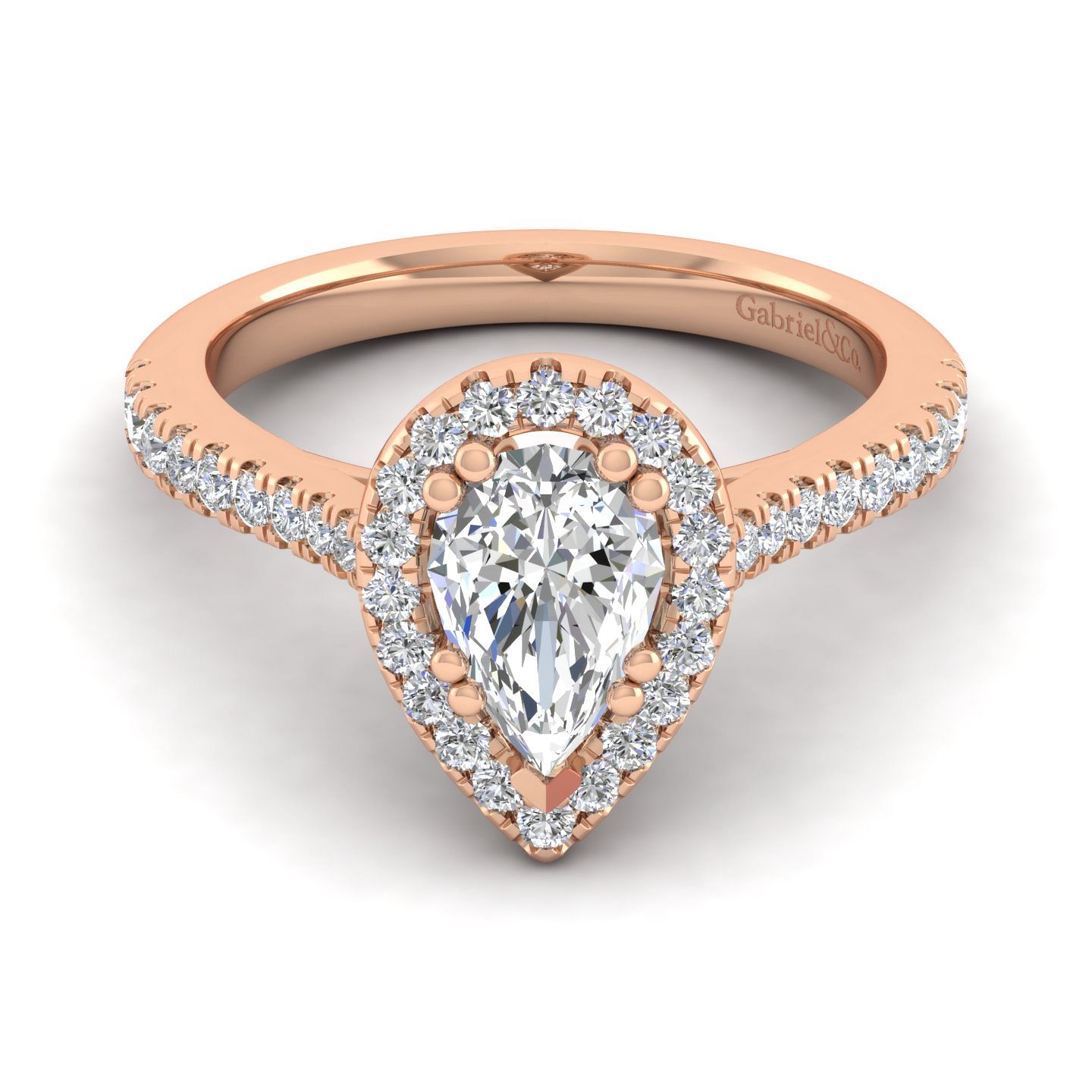 Michaela - 14K Rose Gold Pear Shape Halo Diamond Engagement Ring