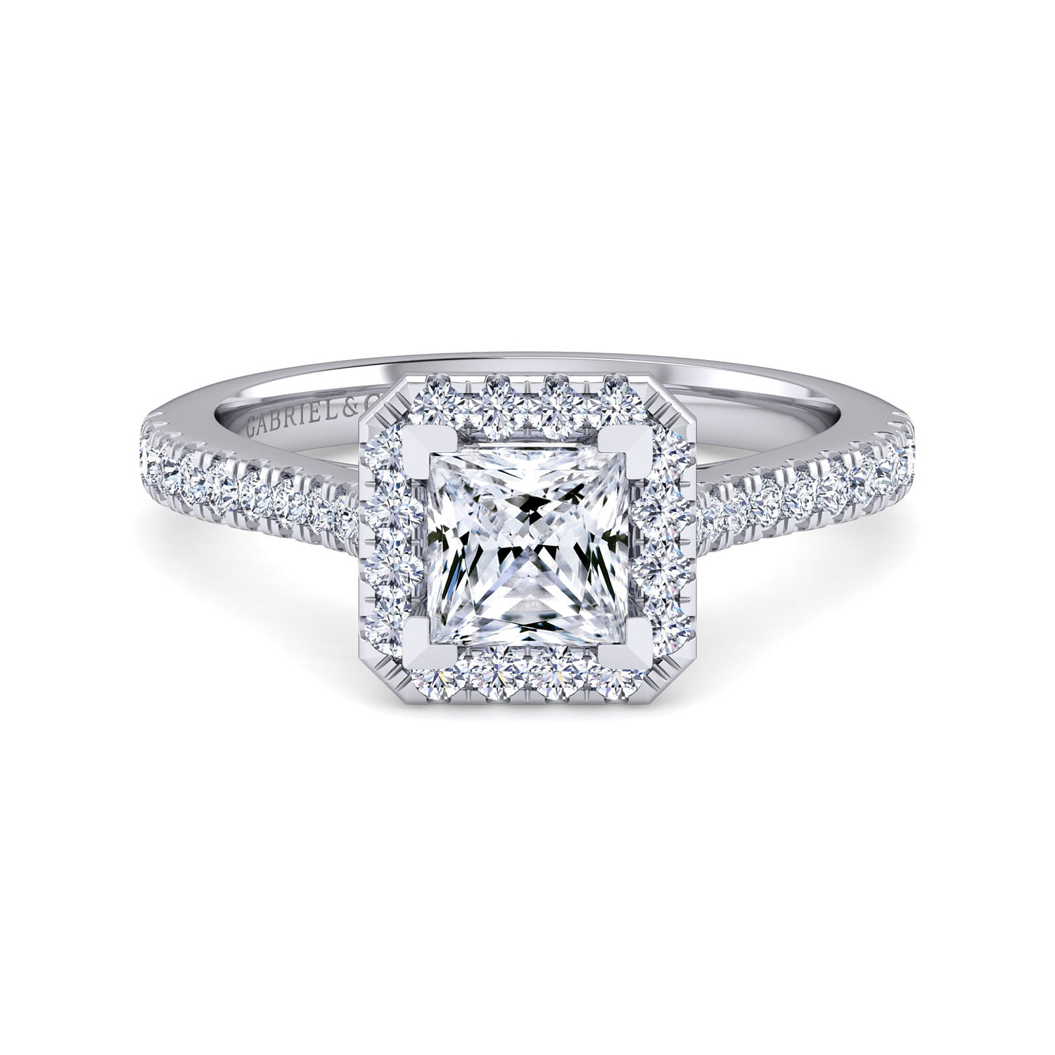 Michaela - 14K White Gold Princess Halo Diamond Engagement Ring