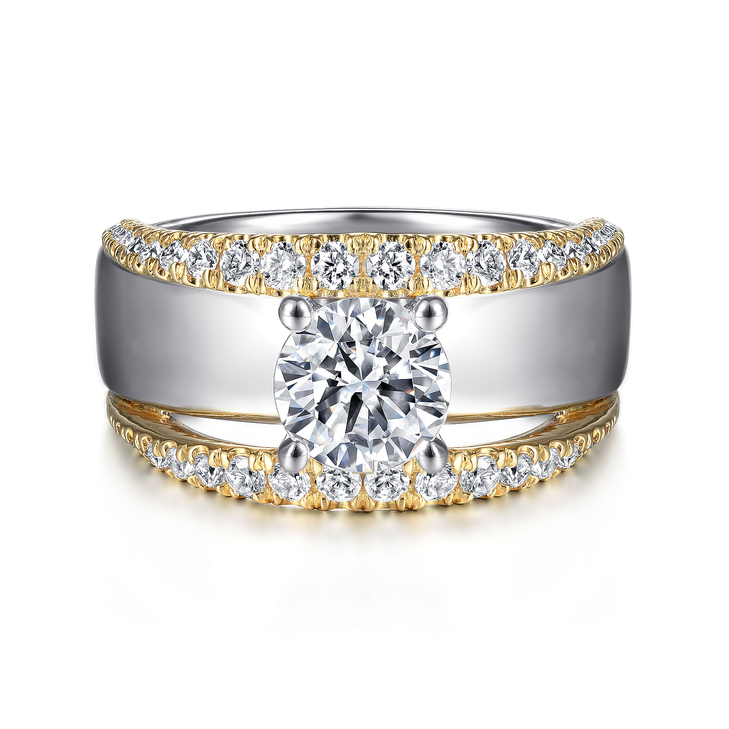 Milene - 14K White-Yellow Gold Round Split Shank Diamond Engagement Ring