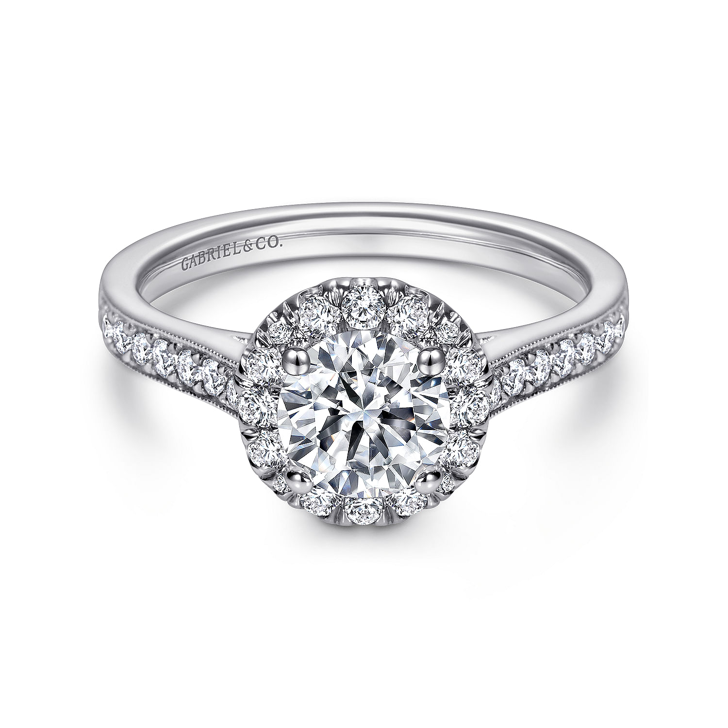 Missy - 14K White Gold Round Halo Diamond Engagement Ring