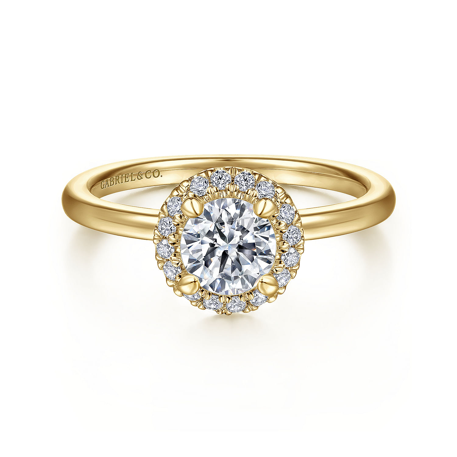 Moira - 14K Yellow Gold Round Halo Diamond Engagement Ring