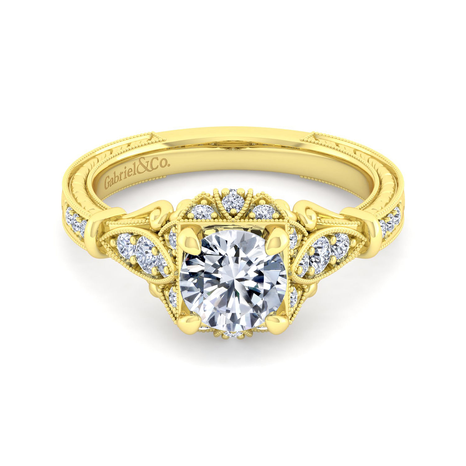 Montgomery - Unique 14K Yellow Gold Vintage Inspired Halo Diamond Engagement Ring
