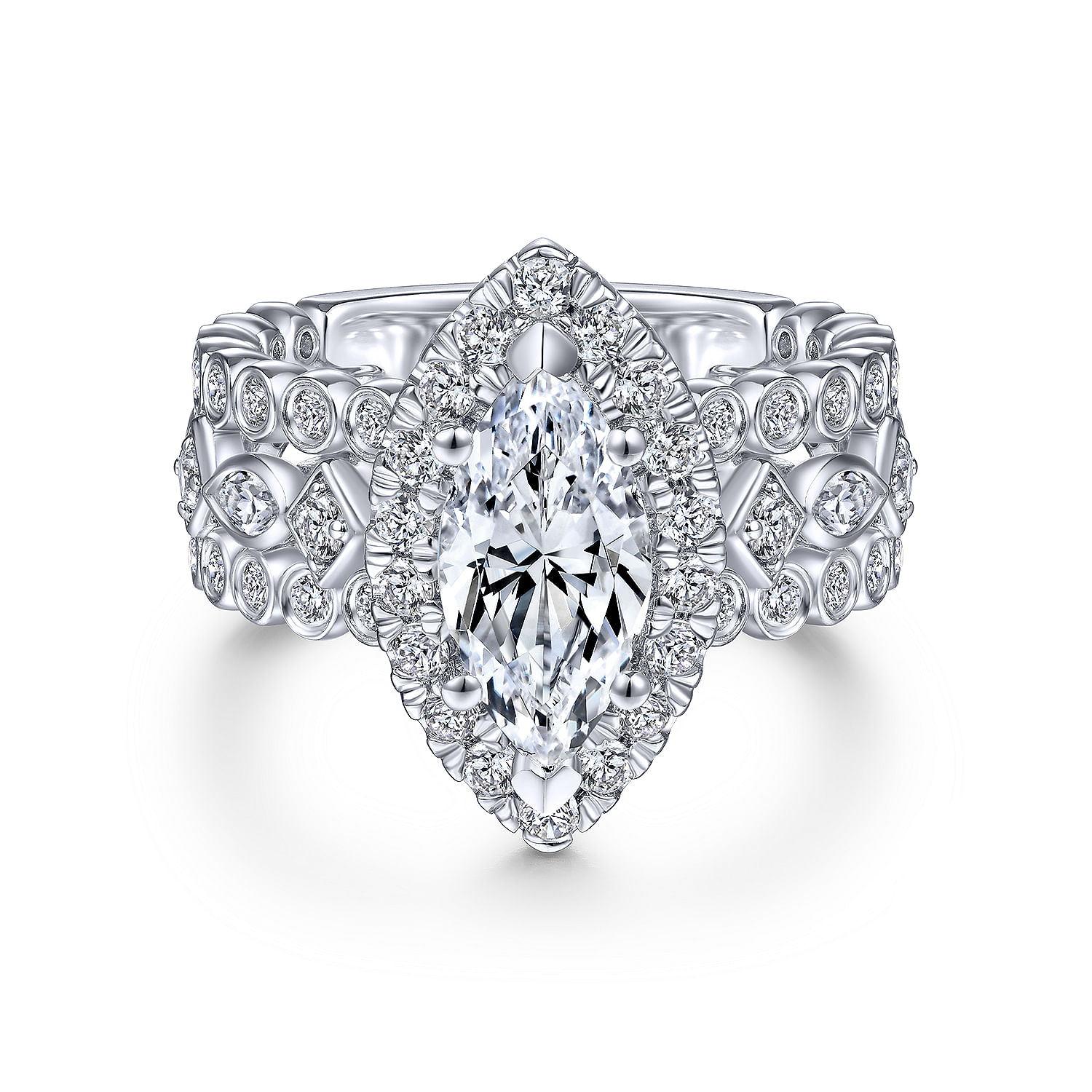 Moore - 14K White Gold Marquise Halo Diamond Engagement Ring