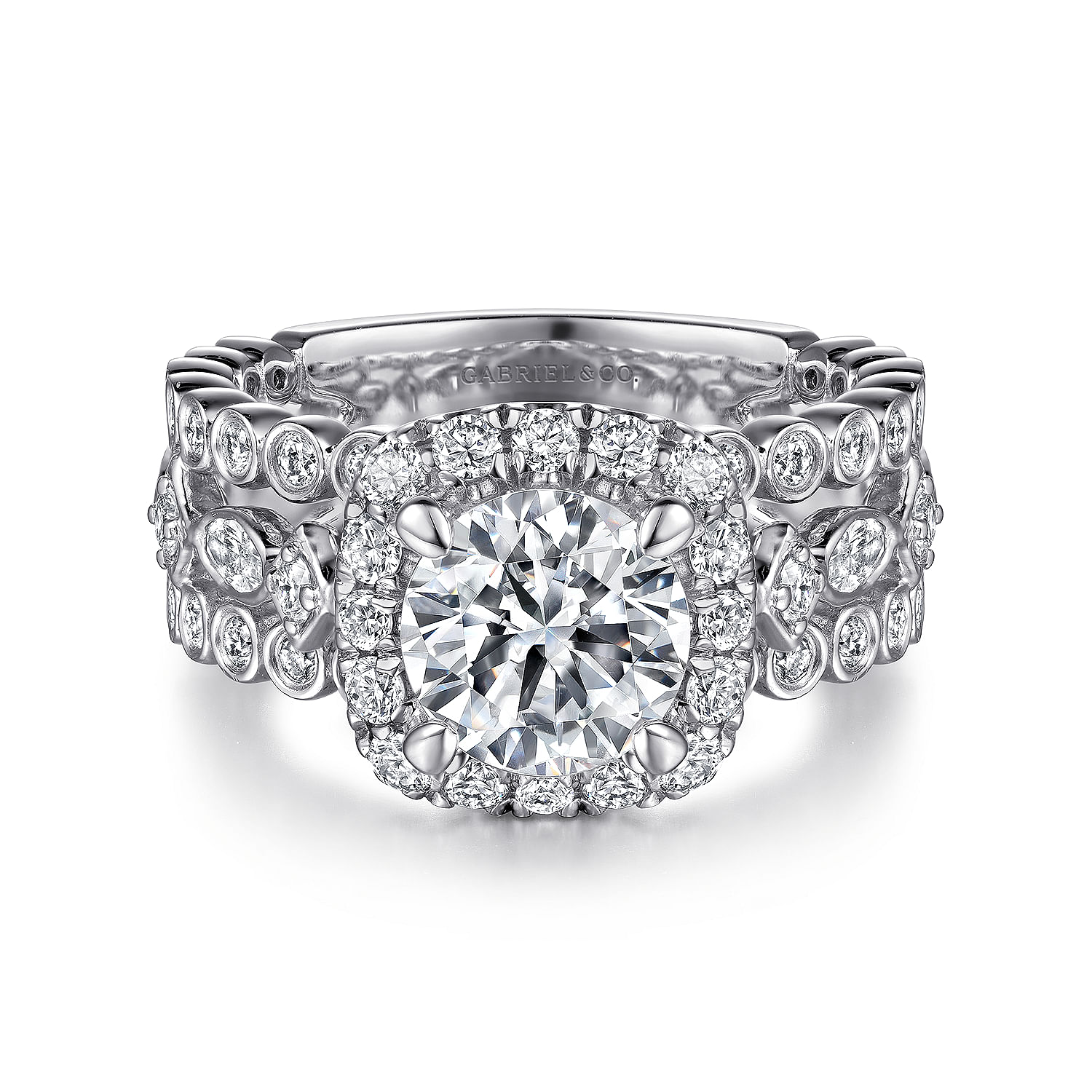Moore - 14K White Gold Round Halo Diamond Engagement Ring