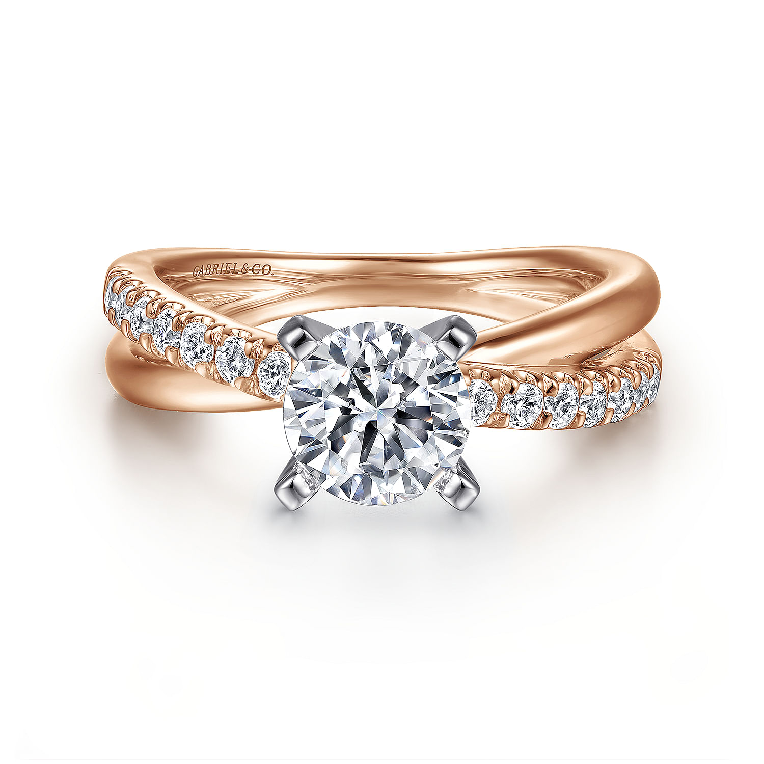 Morgan - 14K White-Rose Gold Round Diamond Criss Cross Engagement Ring
