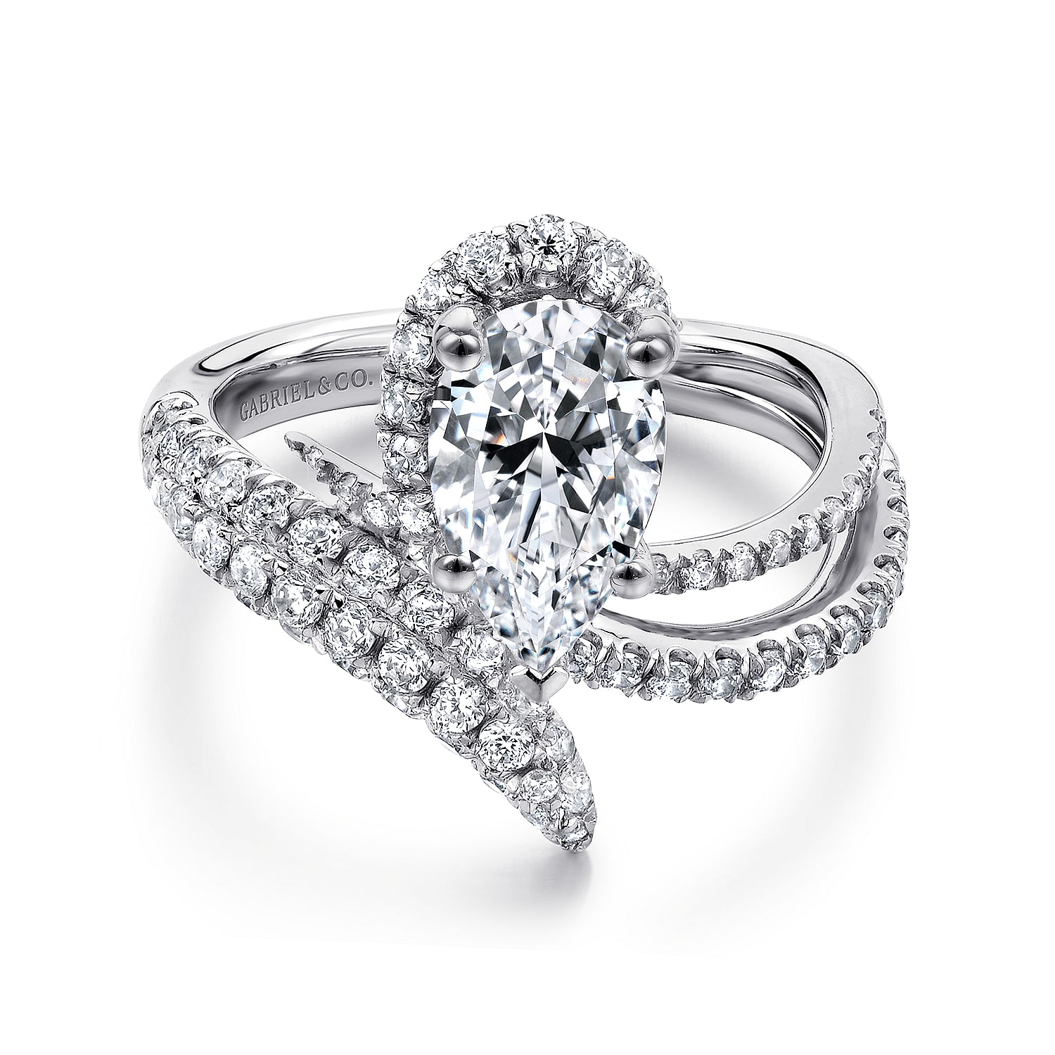 Mystic - 14K White Gold Pear Shape Halo Diamond Engagement Ring