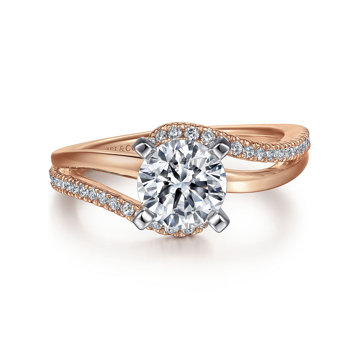 Naomi - 14K White-Rose Gold Round Diamond Bypass Engagement Ring