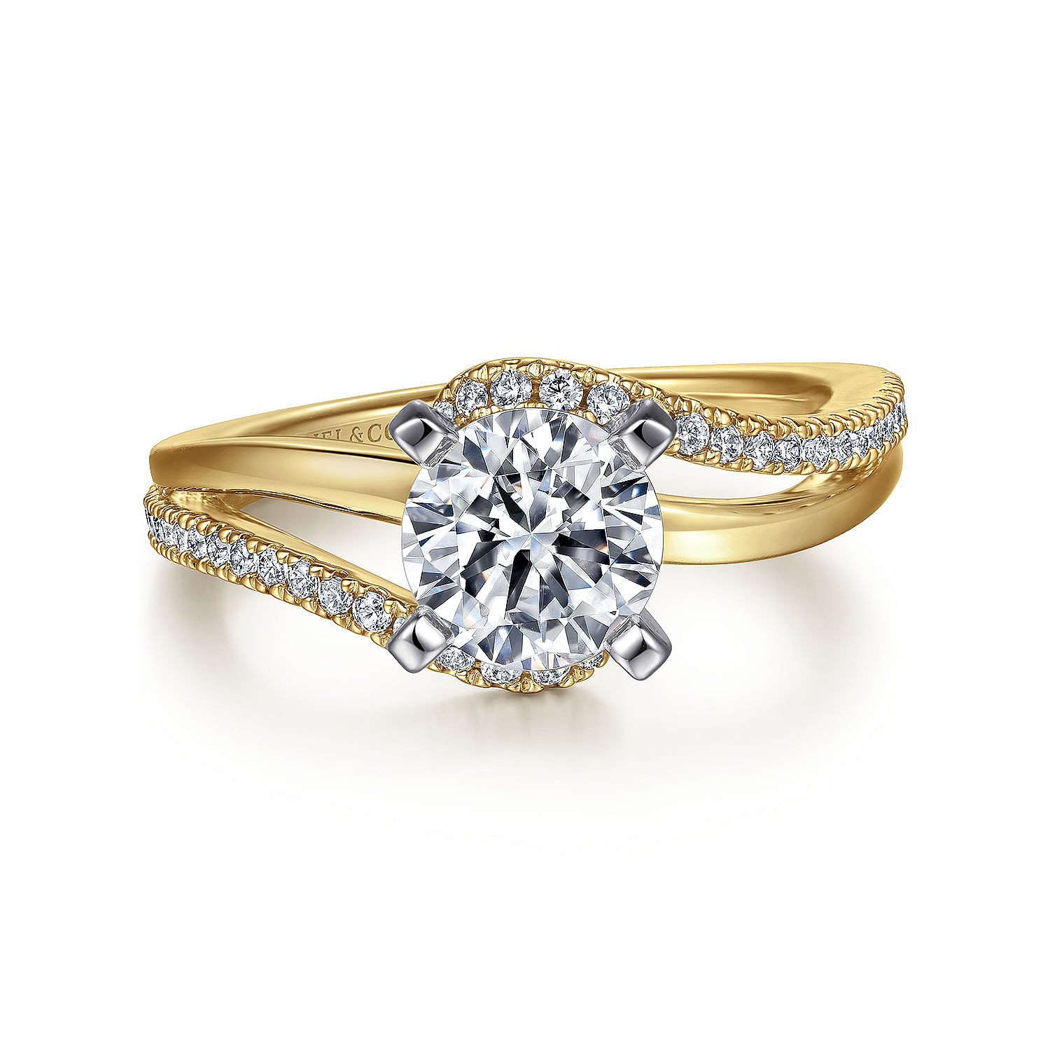 Naomi - 14K White-Yellow Gold Round Diamond Bypass Engagement Ring