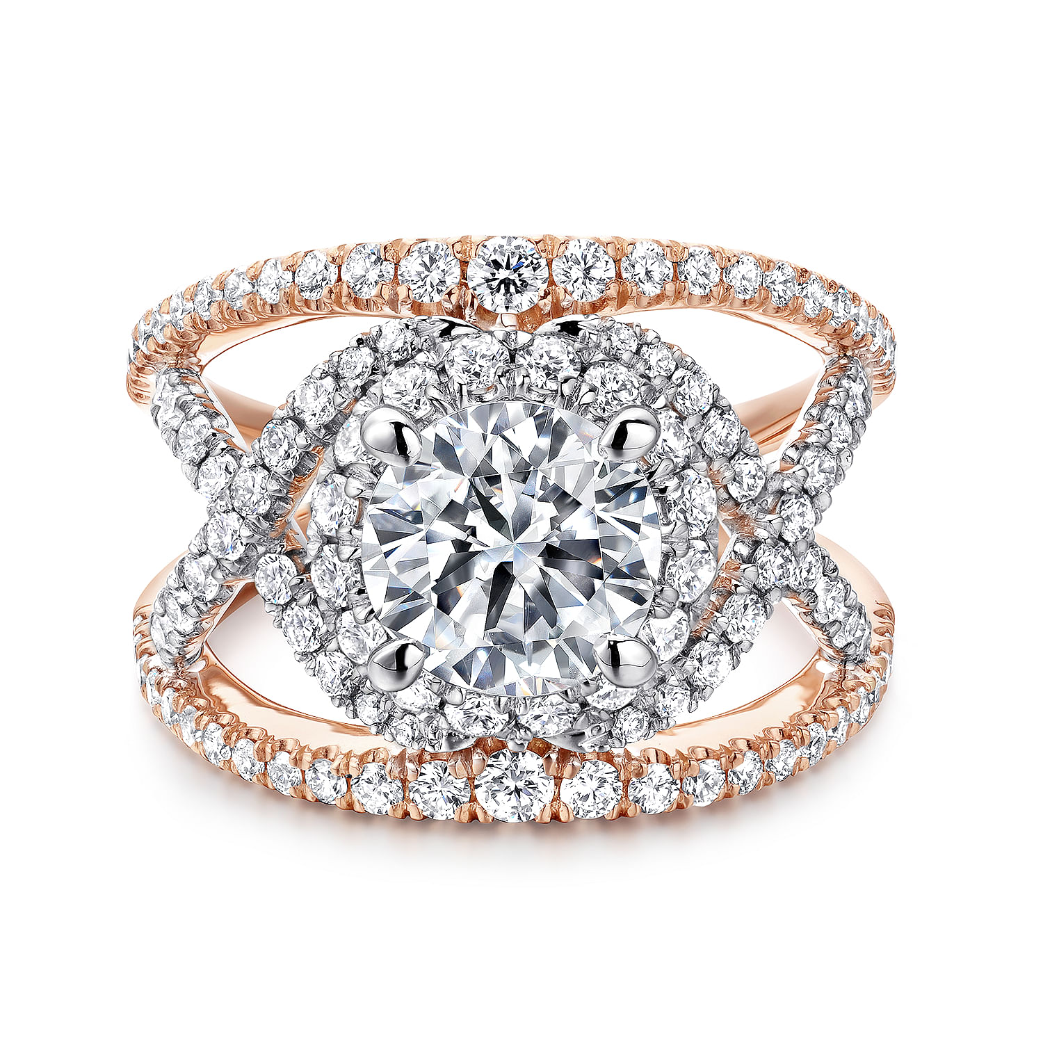 Naples - 14K White-Rose Gold Round Halo Diamond Engagement Ring