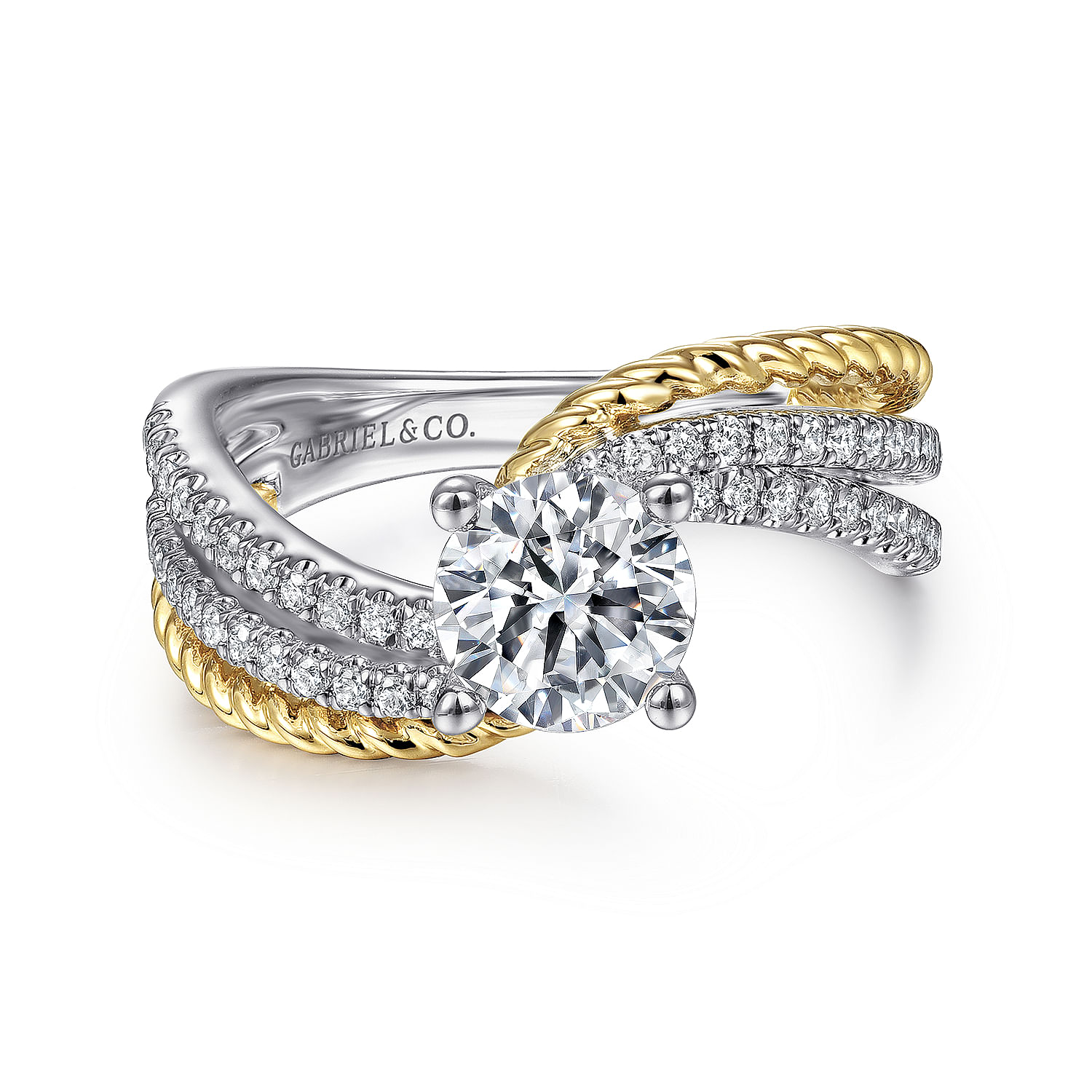 Neysa - 14K White-Yellow Gold Round Diamond Engagement Ring