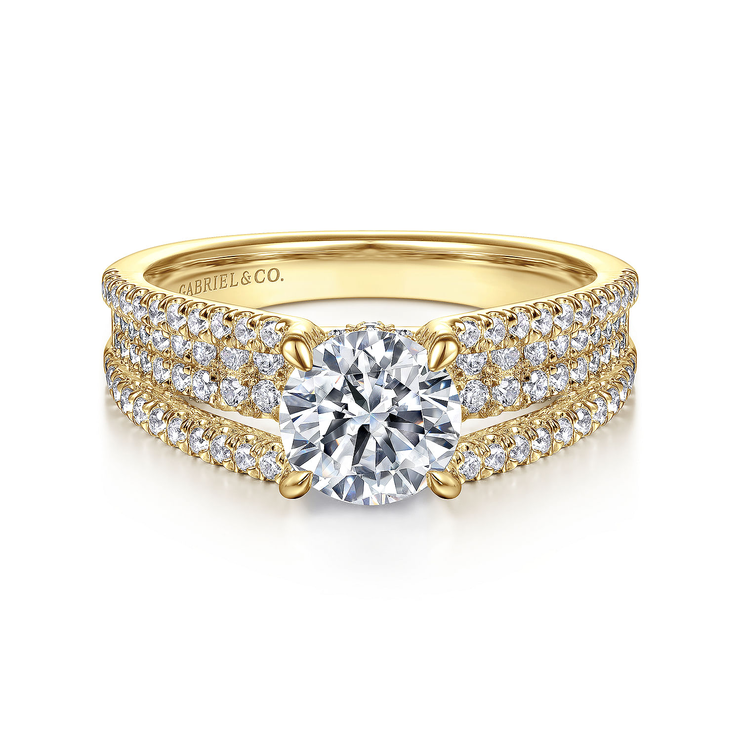 Norma - 14K Yellow Gold Split Shank Round Diamond Engagement Ring