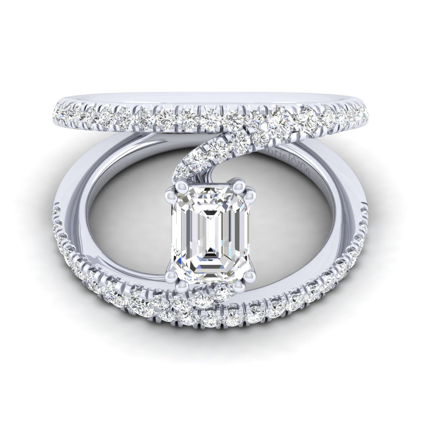 Nova - 14K White Gold Emerald Cut Freeform Diamond Engagement Ring