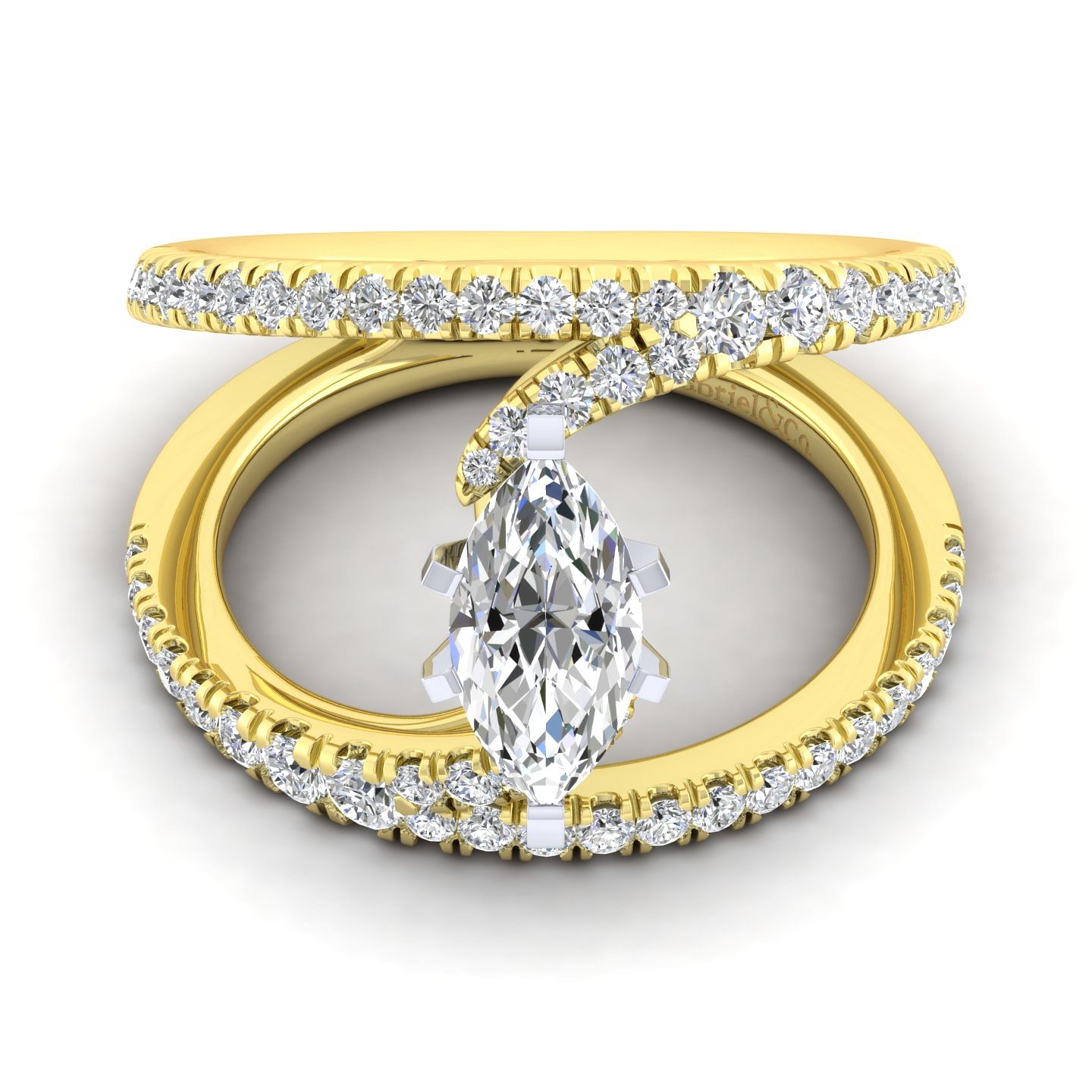 Nova - 14K White-Yellow Gold Marquise Shape Split Shank Diamond Engagement Ring