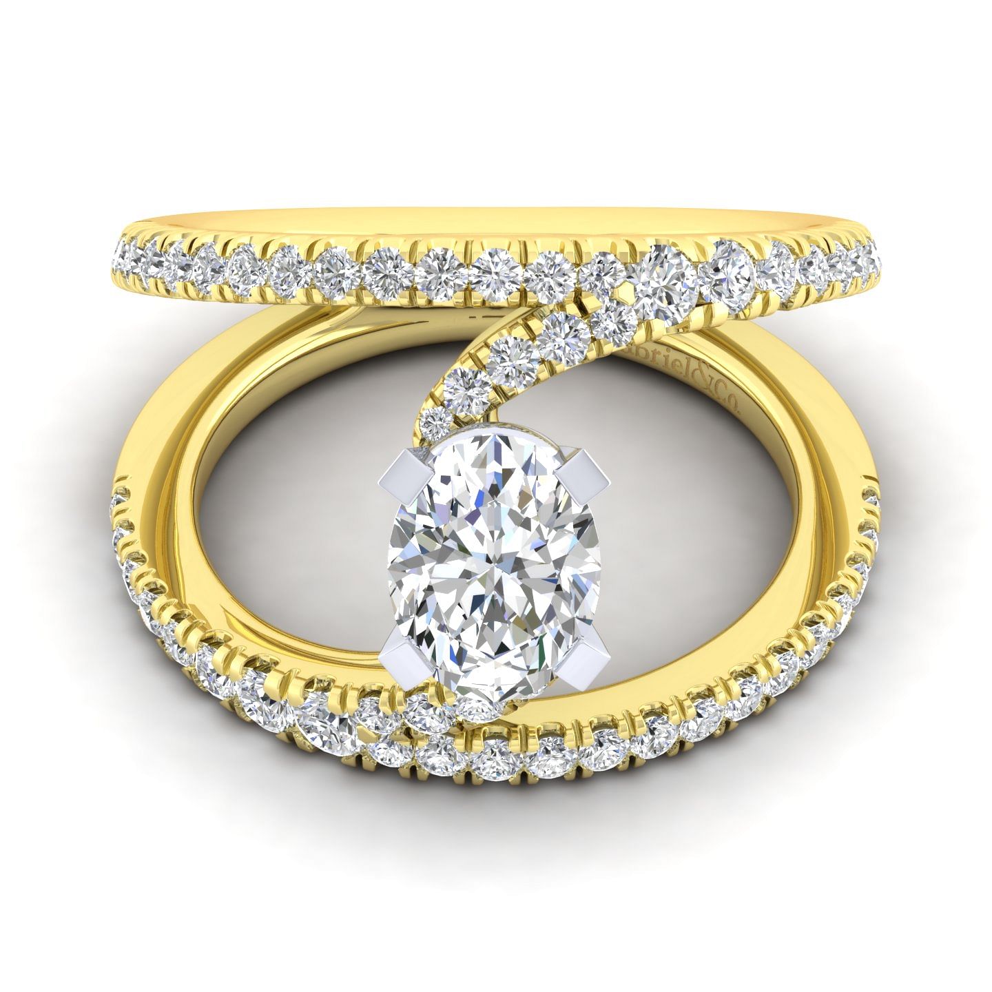 Nova - 14K White-Yellow Gold Oval Split Shank Diamond Engagement Ring