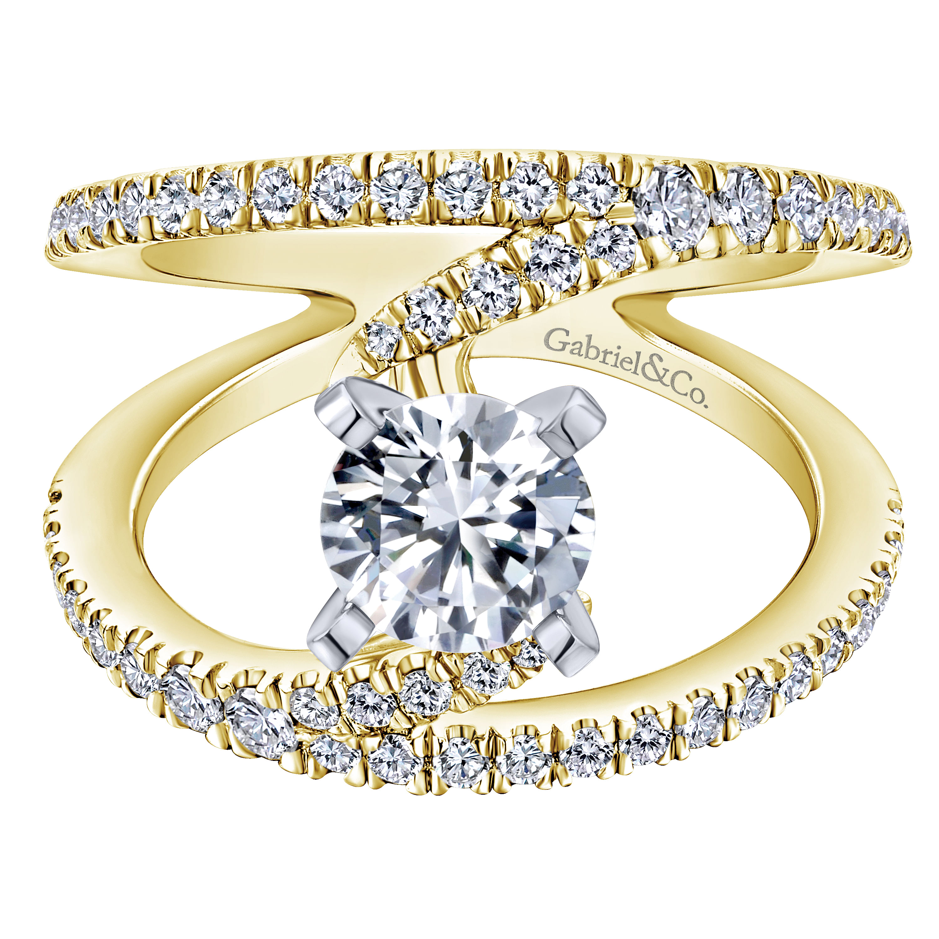 Nova - 14K White-Yellow Gold Round Split Shank Diamond Engagement Ring