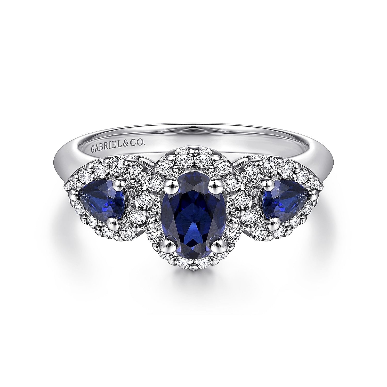 Nuria - 14K White Gold Oval Sapphire and Diamond Engagement Ring