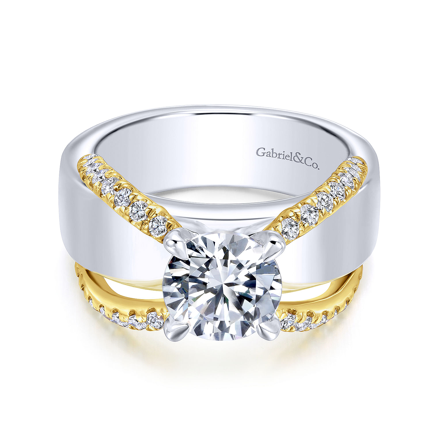 Orleans - 14K White-Yellow Gold Round Diamond Engagement Ring