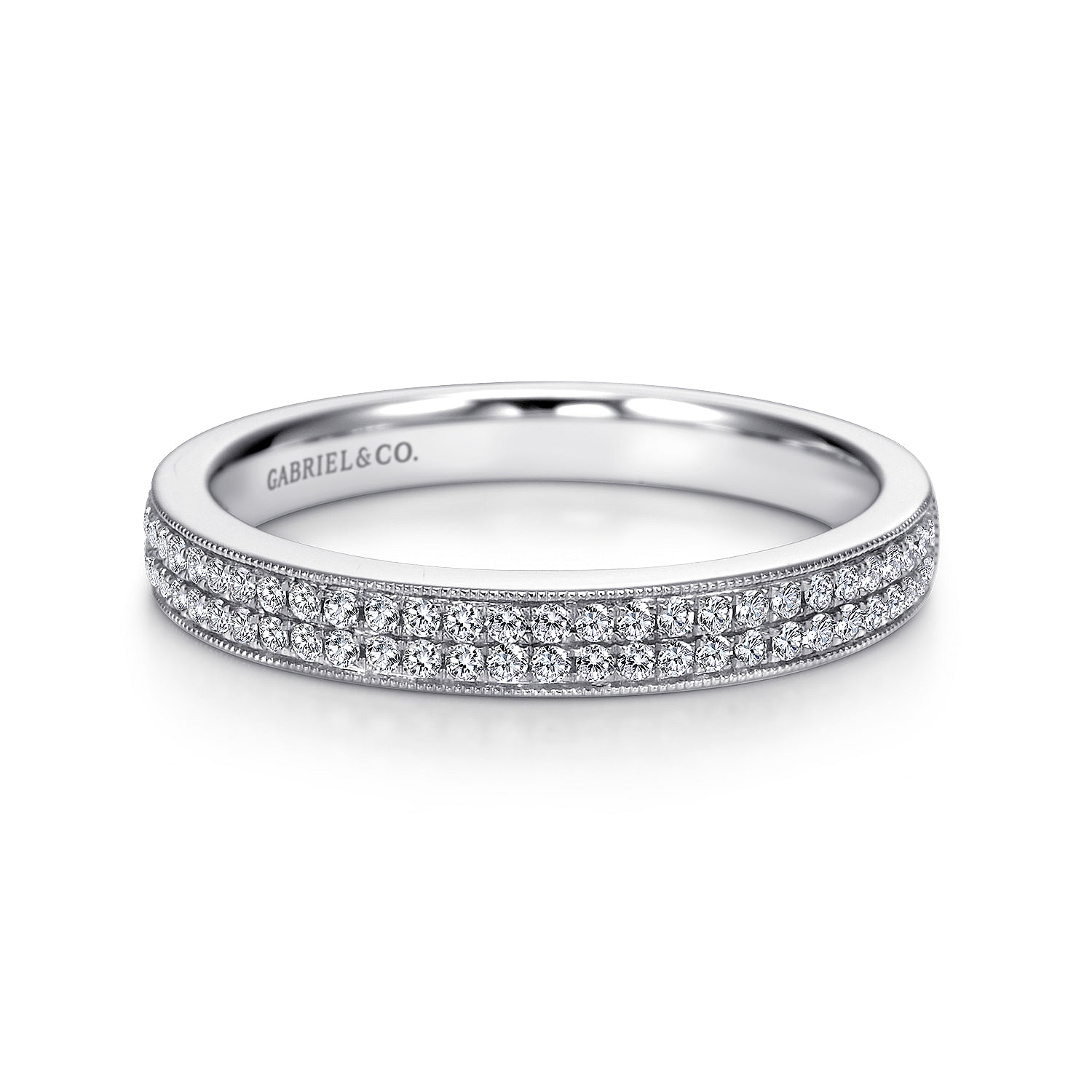 Parma - 14K White Gold Micro Pave Channel Diamond Anniversary Band with Millgrain