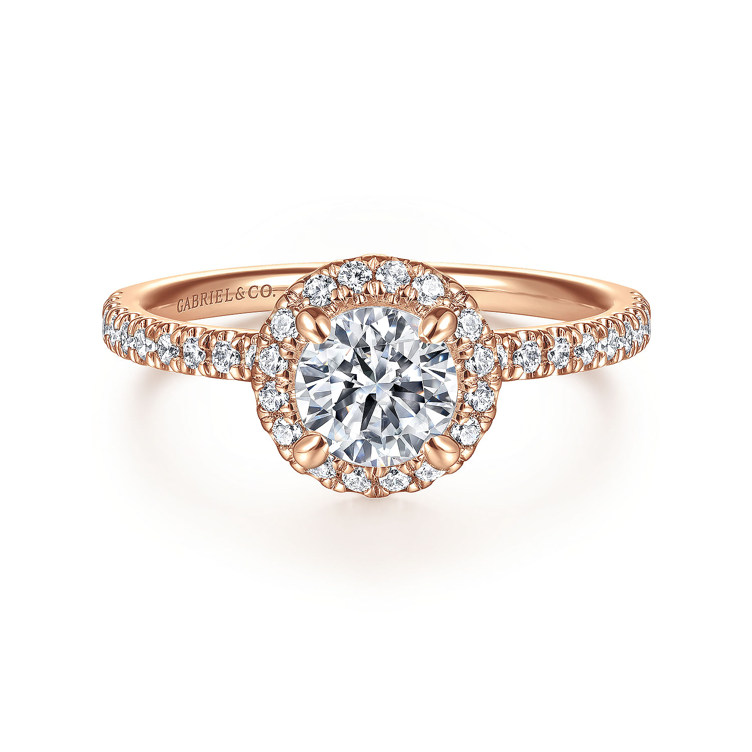 Philippa - 14K Rose Gold Round Halo Diamond Engagement Ring