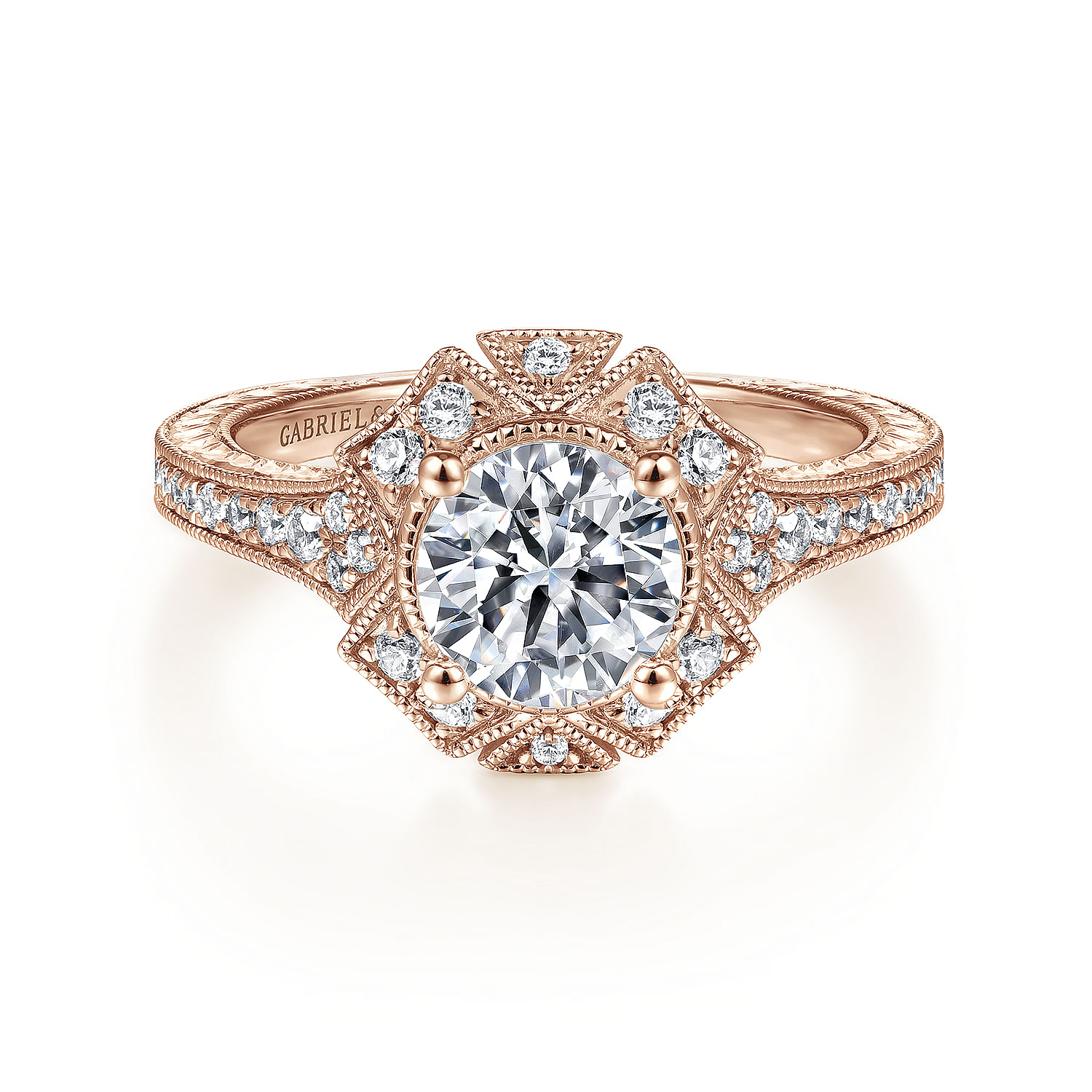 Providence - Unique 14K Rose Gold Art Deco Halo Diamond Engagement Ring