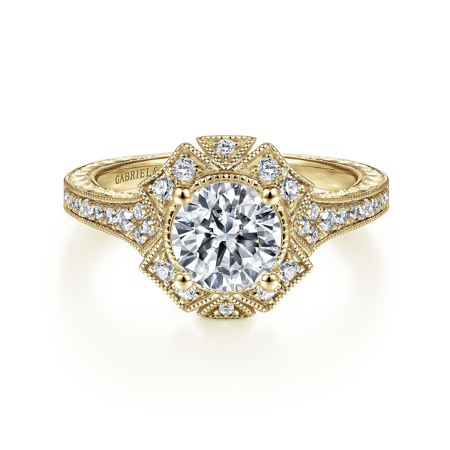 Providence - Unique 14K Yellow Gold Art Deco Halo Diamond Engagement Ring