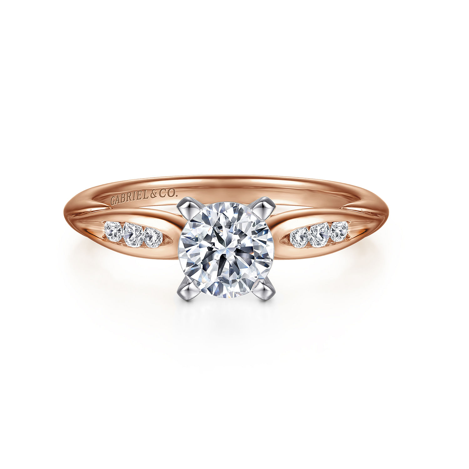 Quinn - 14K White-Rose Gold Round Diamond Channel Set Engagement Ring