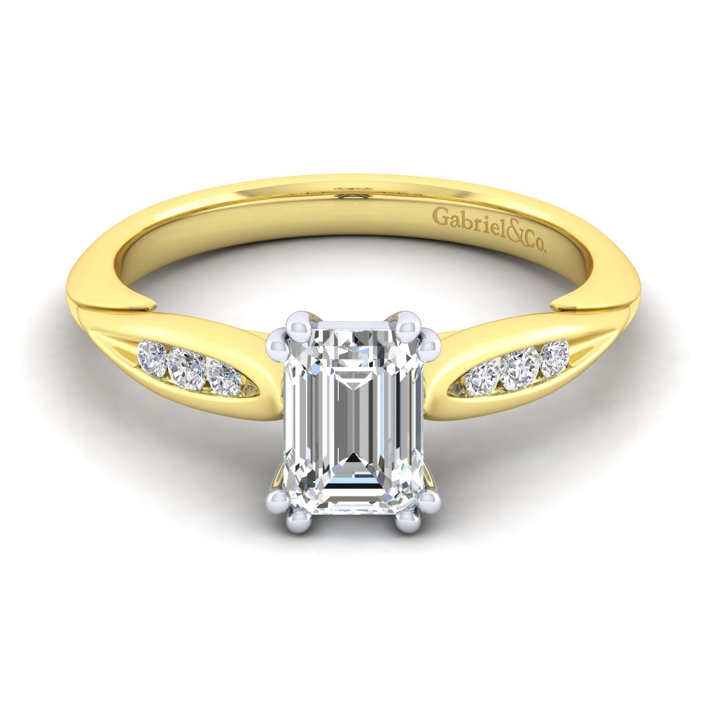 Quinn - 14K White-Yellow Gold Emerald Cut Diamond Engagement Ring