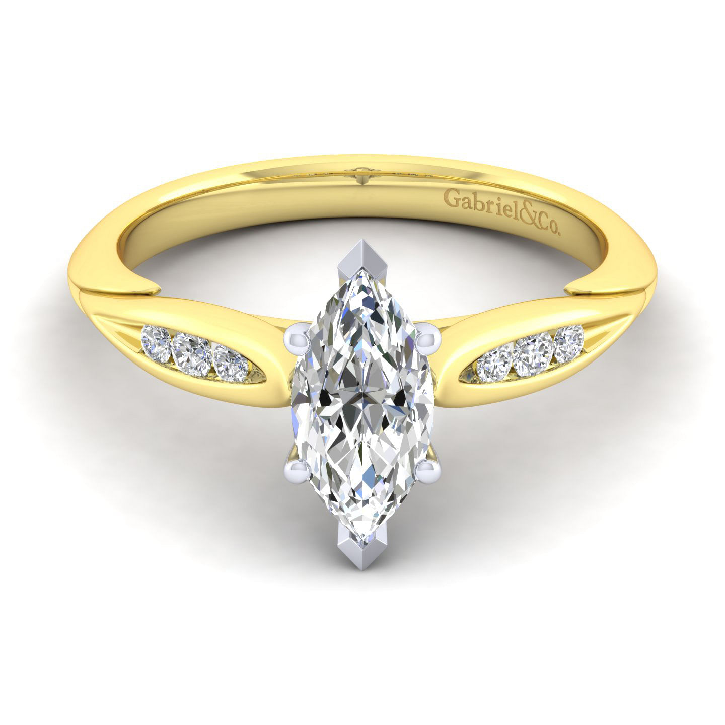 Quinn - 14K White-Yellow Gold Marquise Shape Diamond Channel Set Engagement Ring
