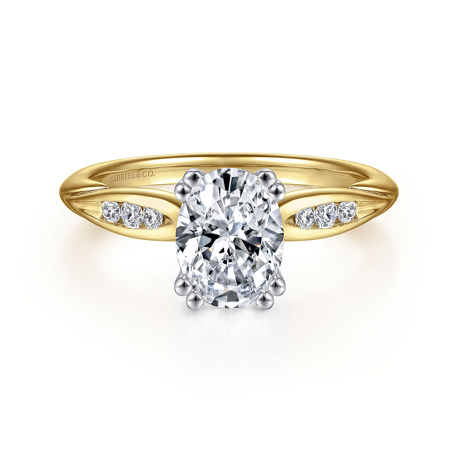 Quinn - 14K White-Yellow Gold Oval Diamond Channel Set Engagement Ring