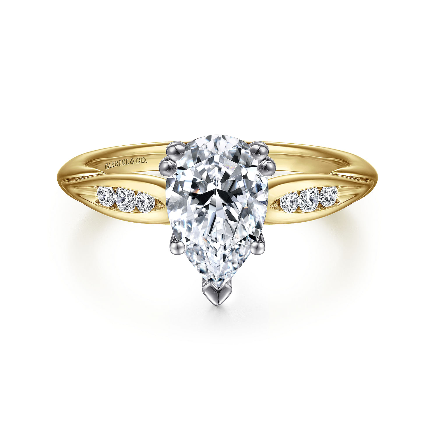 Quinn - 14K White-Yellow Gold Pear Shape Diamond Channel Set Engagement Ring
