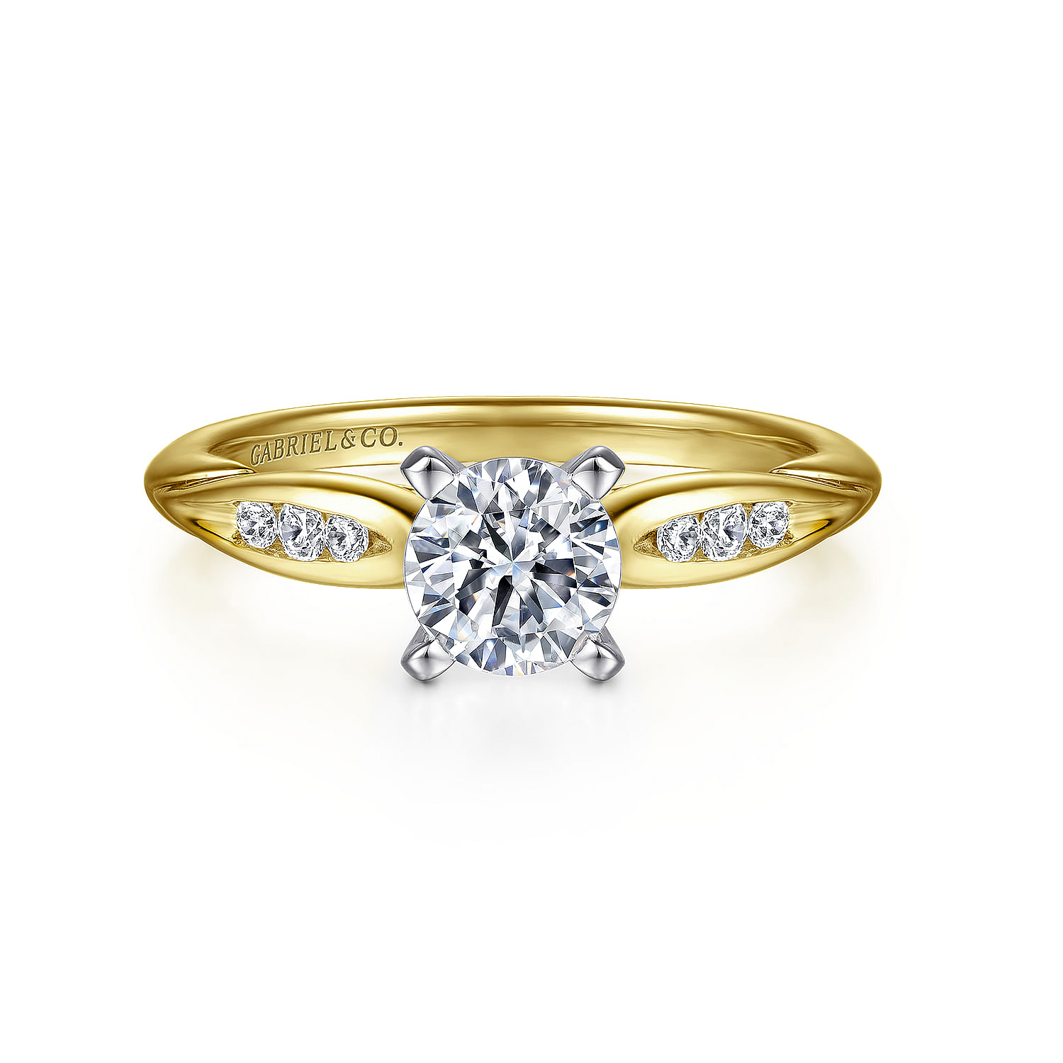 Quinn - 14K White-Yellow Gold Round Diamond Channel Set Engagement Ring