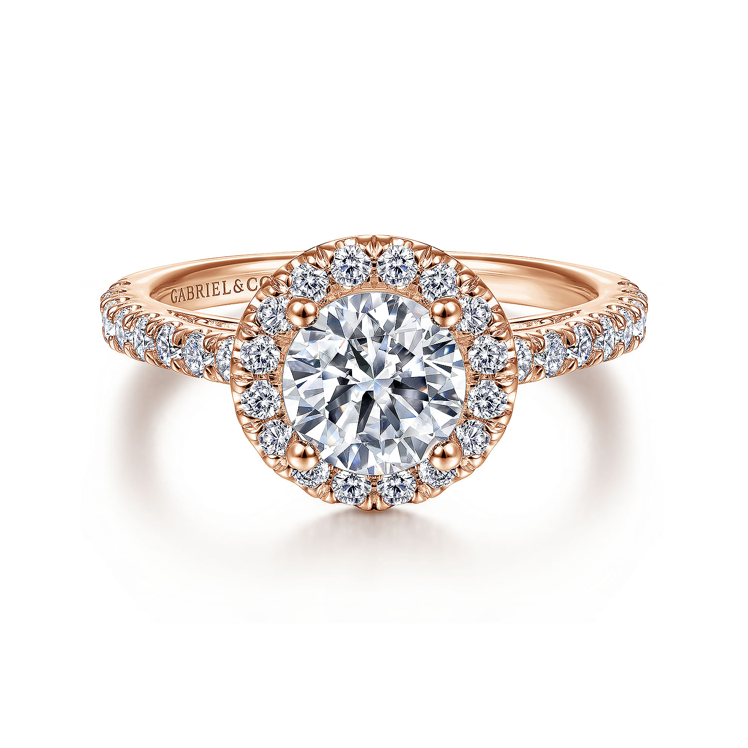 Rachel - 14K Rose Gold Round Halo Diamond Engagement Ring