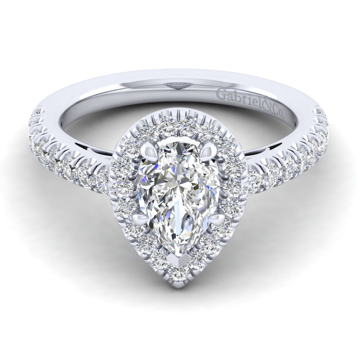 Rachel - 14K White Gold Pear Shape Halo Diamond Engagement Ring
