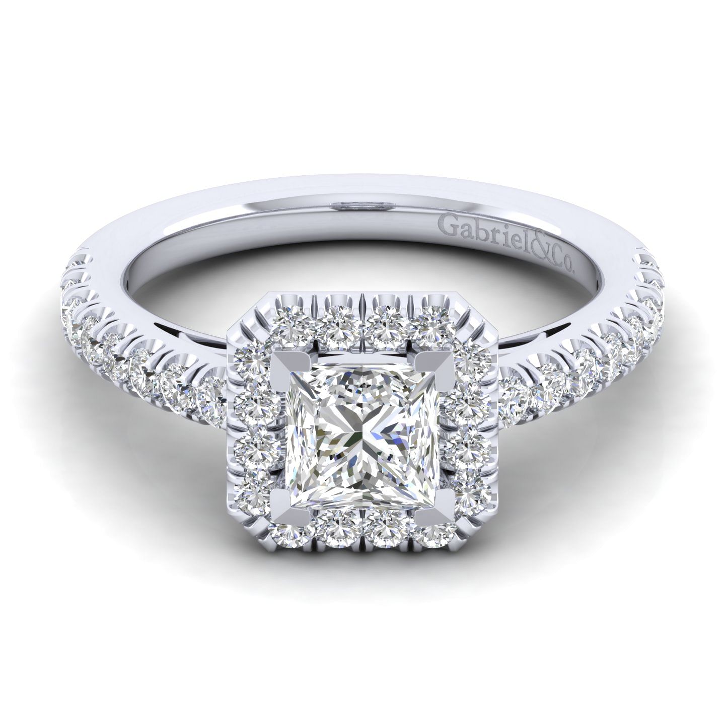 Rachel - 14K White Gold Princess Halo Diamond Engagement Ring