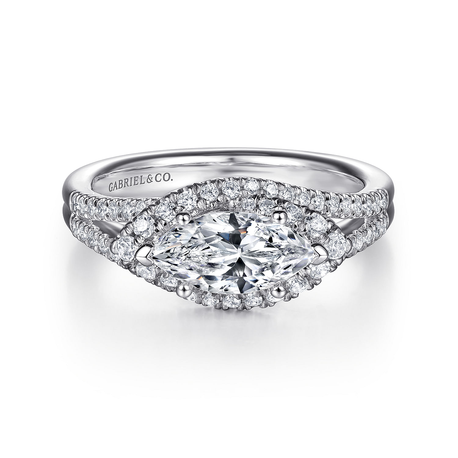 Rafferty - 14K White Gold Horizontal Marquise Halo Diamond Engagement Ring