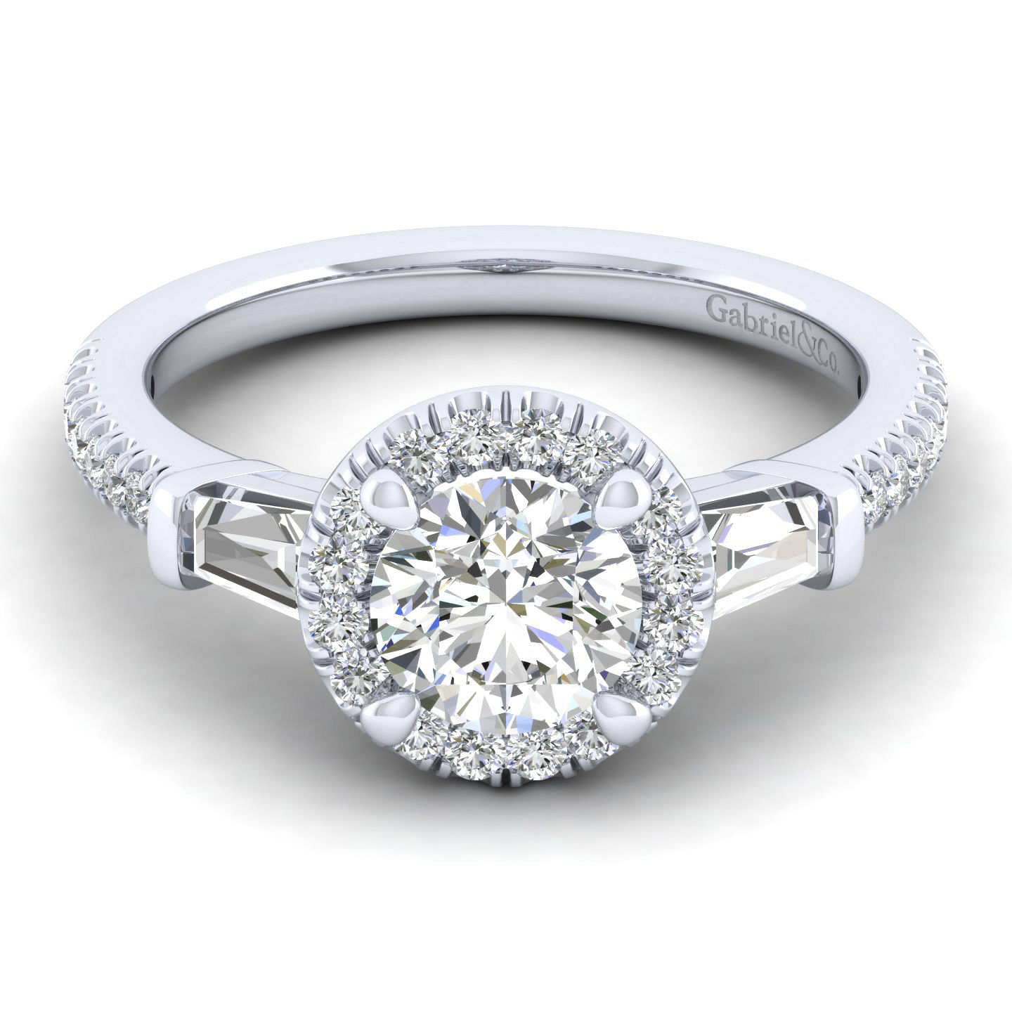 Raveena - 14K White Gold Round Halo Three Stone Halo Diamond Engagement Ring
